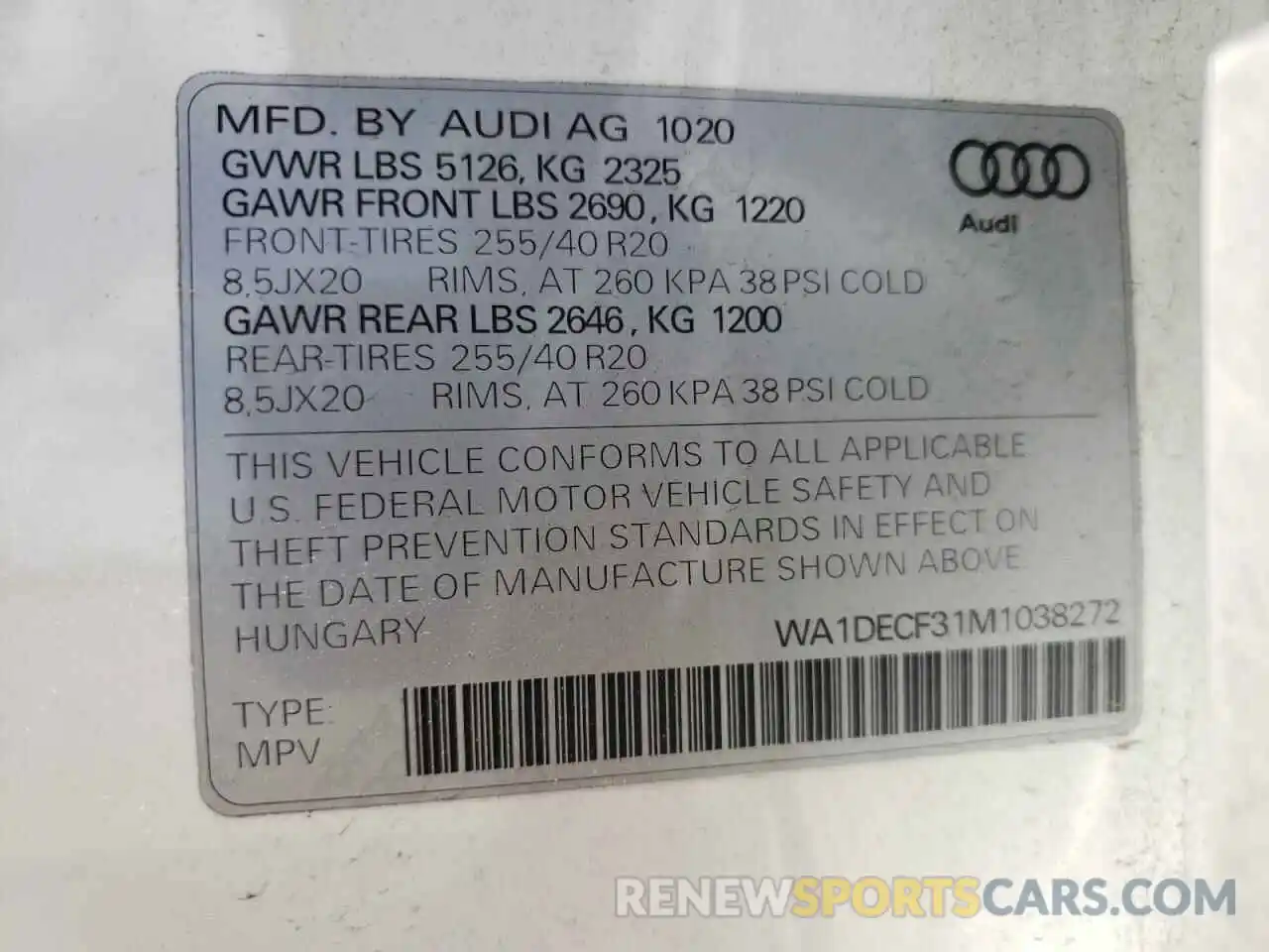 10 Photograph of a damaged car WA1DECF31M1038272 AUDI Q3 2021