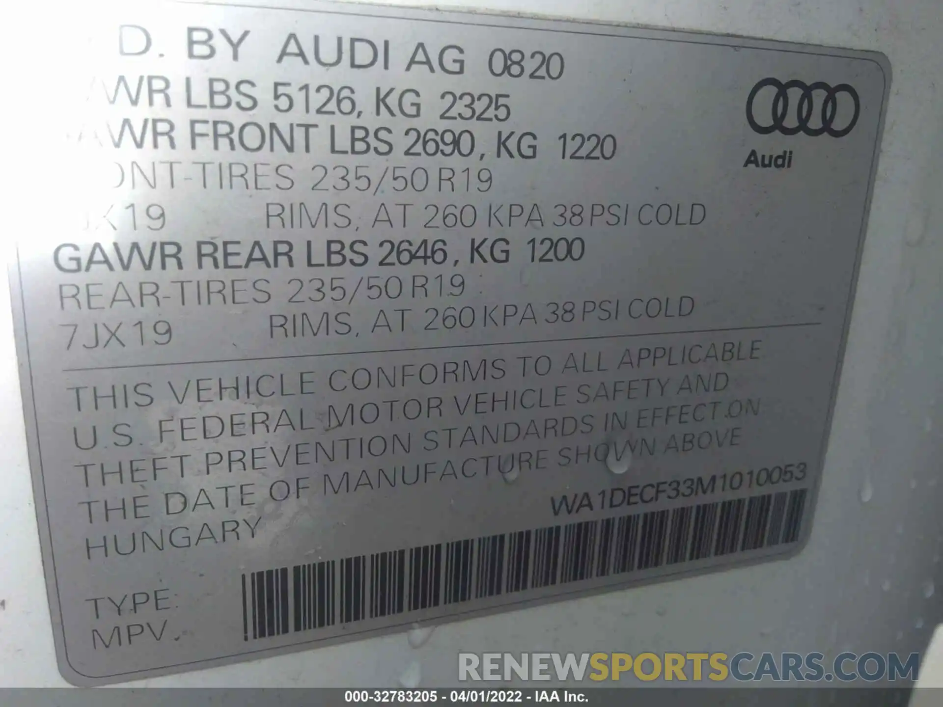 9 Photograph of a damaged car WA1DECF33M1010053 AUDI Q3 2021