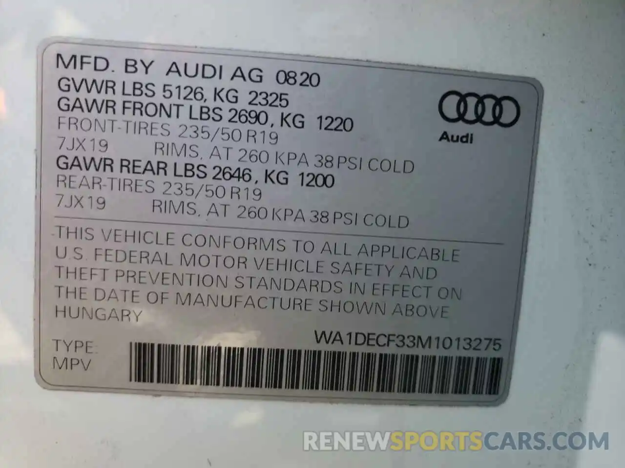 10 Фотография поврежденного автомобиля WA1DECF33M1013275 AUDI Q3 2021