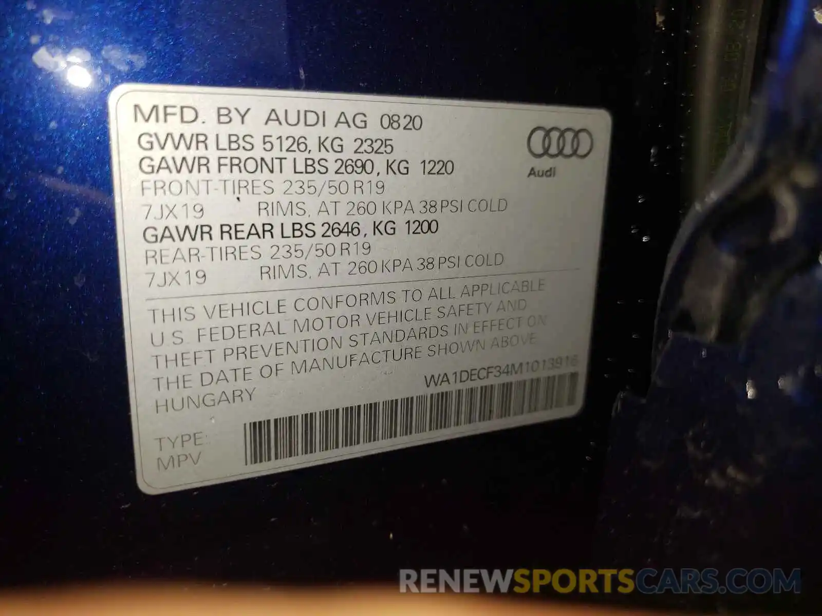 10 Photograph of a damaged car WA1DECF34M1013916 AUDI Q3 2021