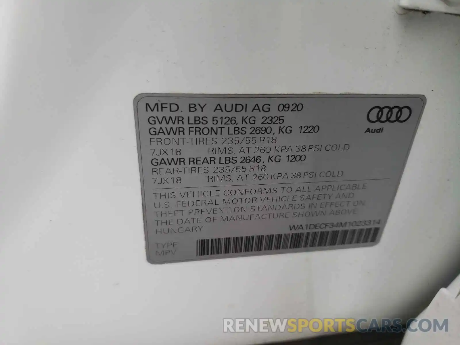 10 Фотография поврежденного автомобиля WA1DECF34M1023314 AUDI Q3 2021