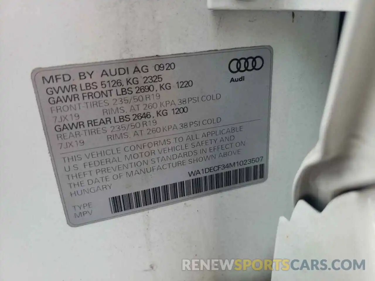 10 Фотография поврежденного автомобиля WA1DECF34M1023507 AUDI Q3 2021