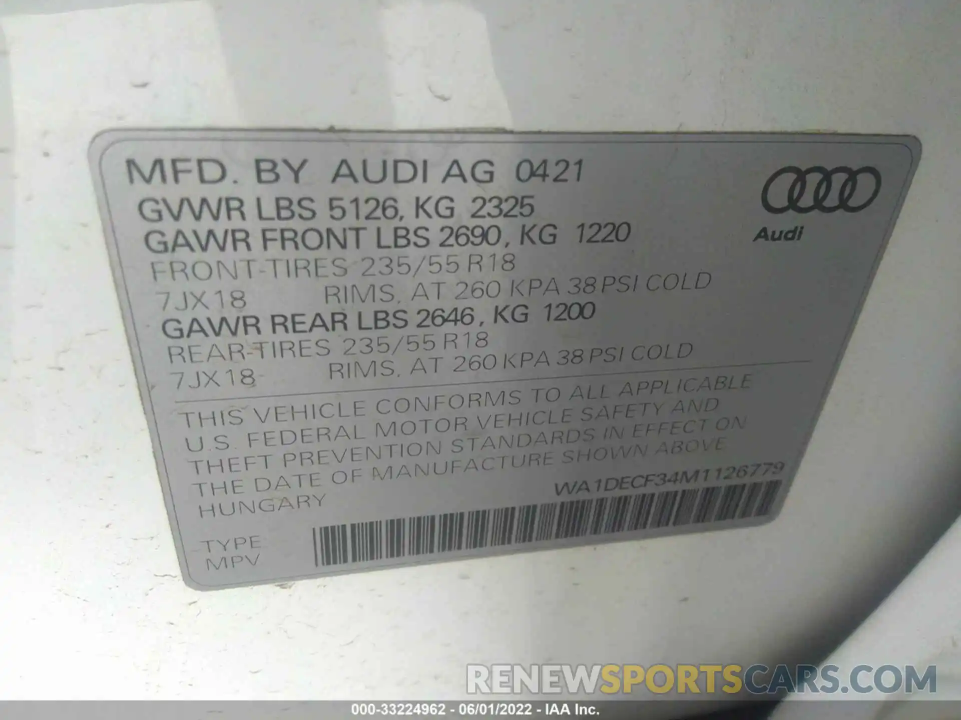 9 Photograph of a damaged car WA1DECF34M1126779 AUDI Q3 2021