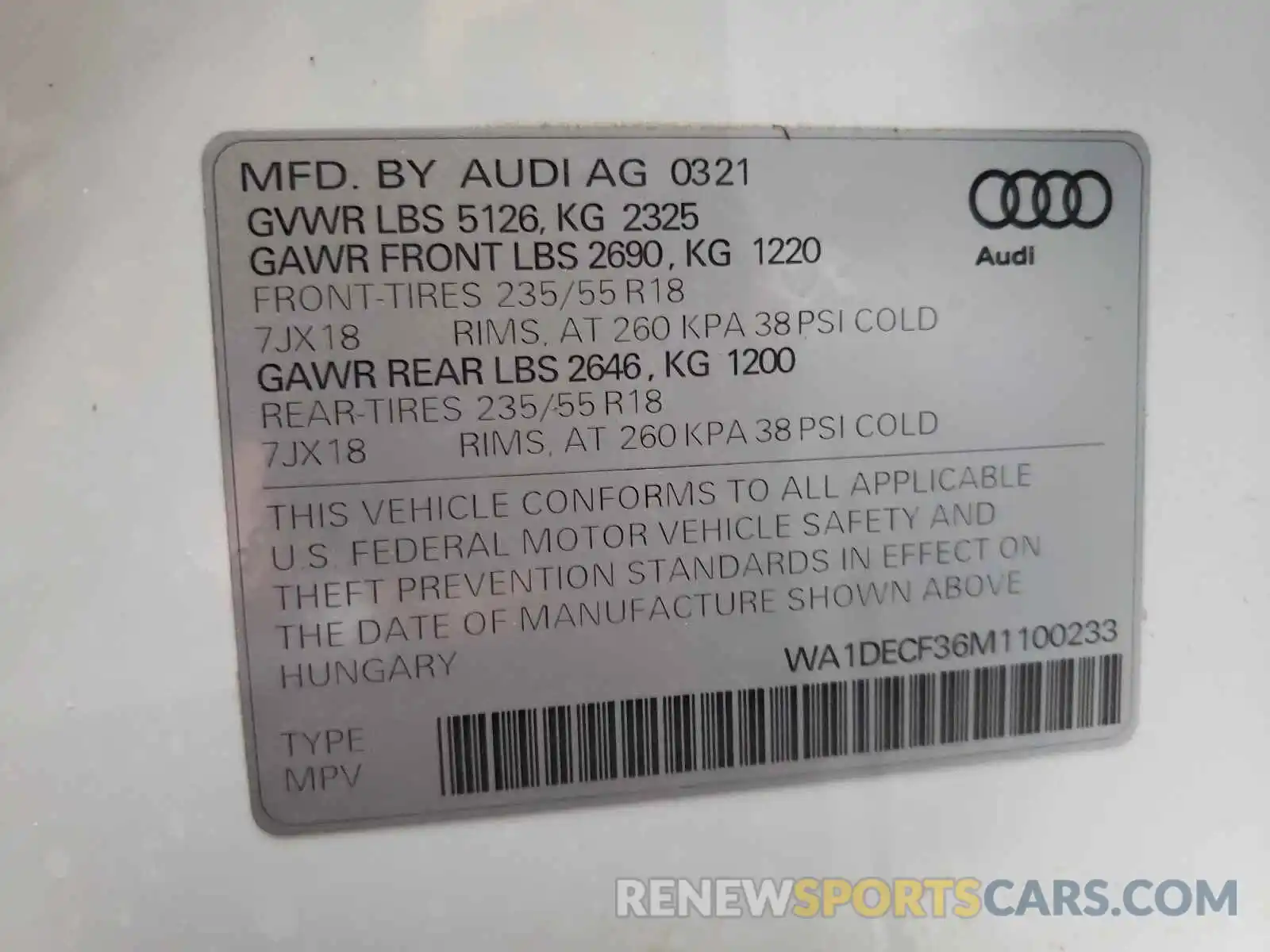 10 Фотография поврежденного автомобиля WA1DECF36M1100233 AUDI Q3 2021