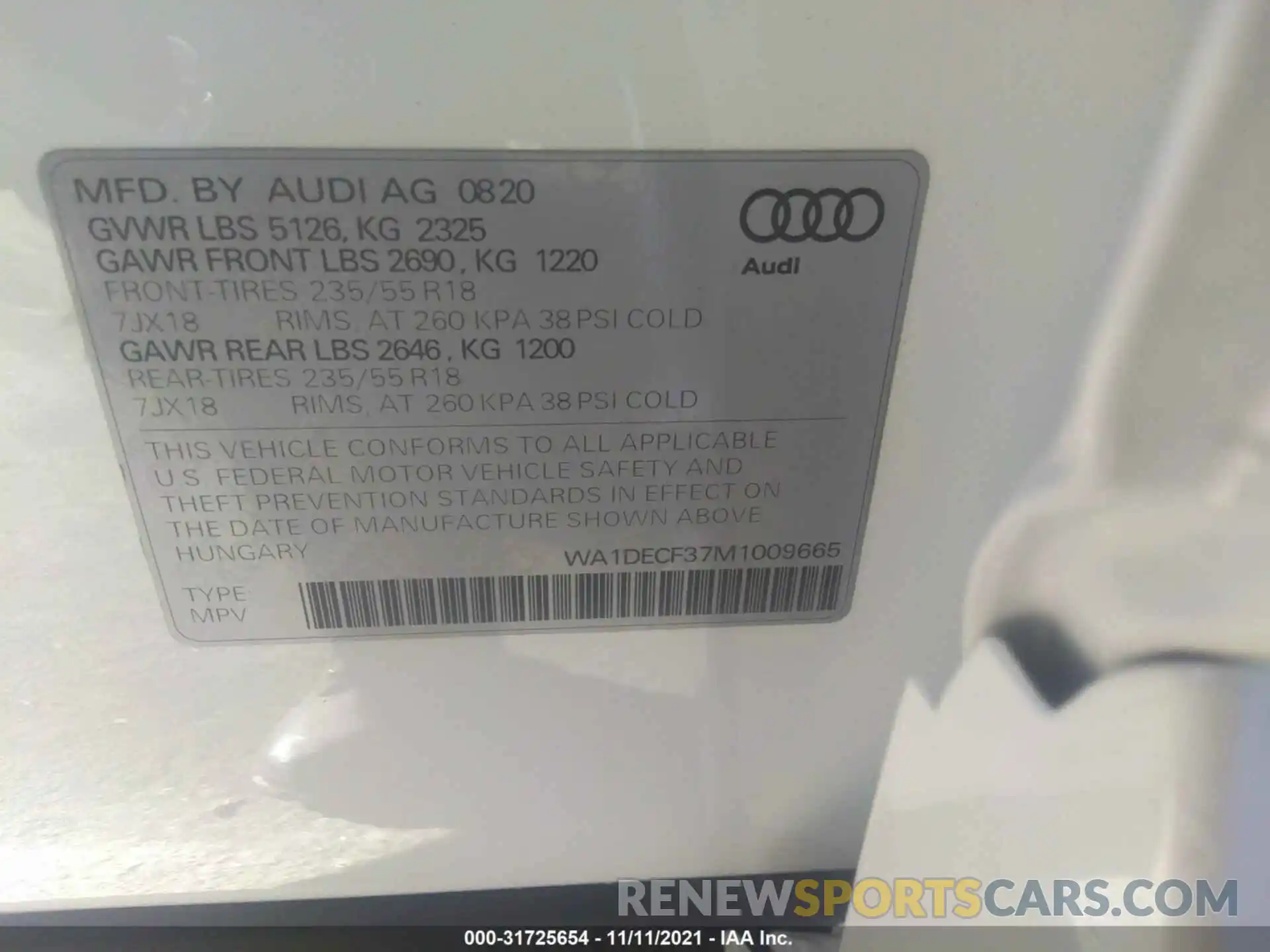 9 Фотография поврежденного автомобиля WA1DECF37M1009665 AUDI Q3 2021