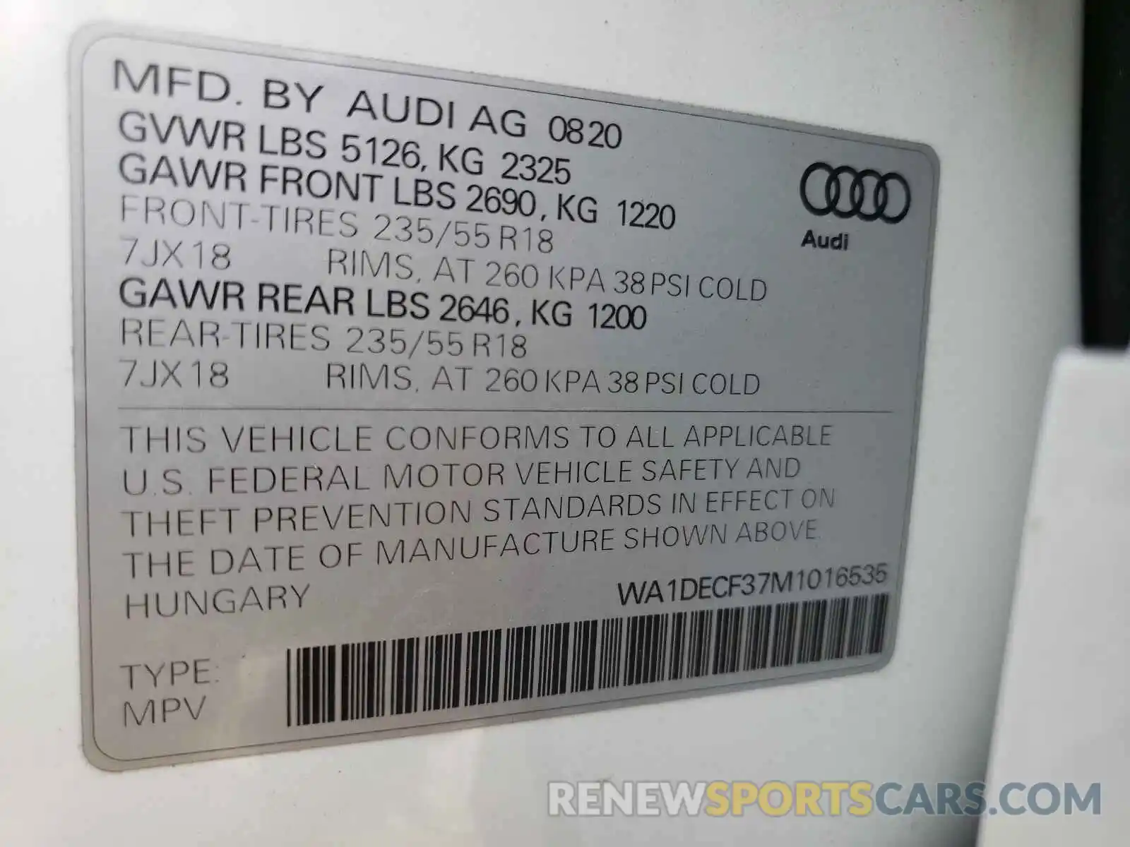 10 Photograph of a damaged car WA1DECF37M1016535 AUDI Q3 2021