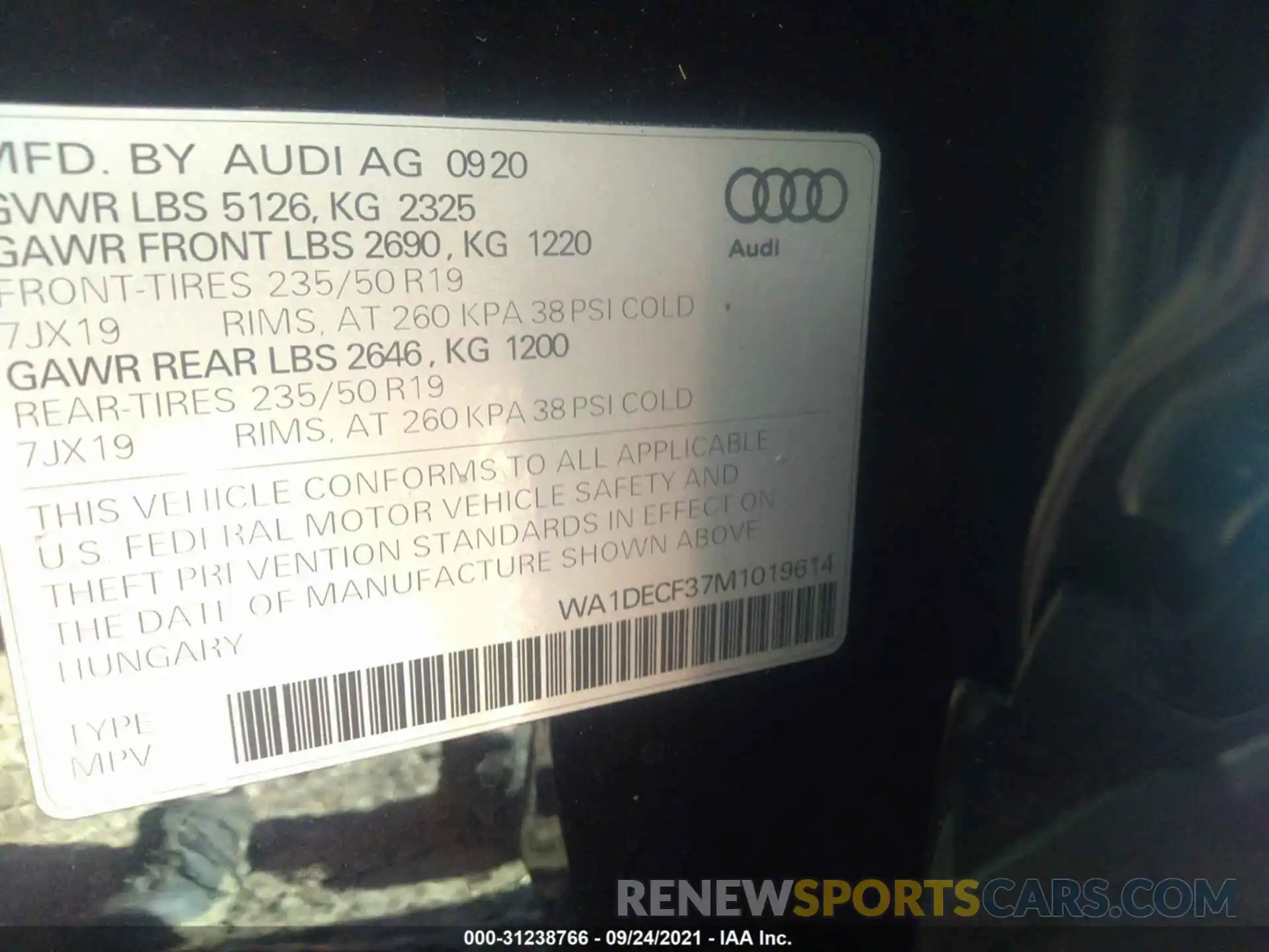 9 Фотография поврежденного автомобиля WA1DECF37M1019614 AUDI Q3 2021