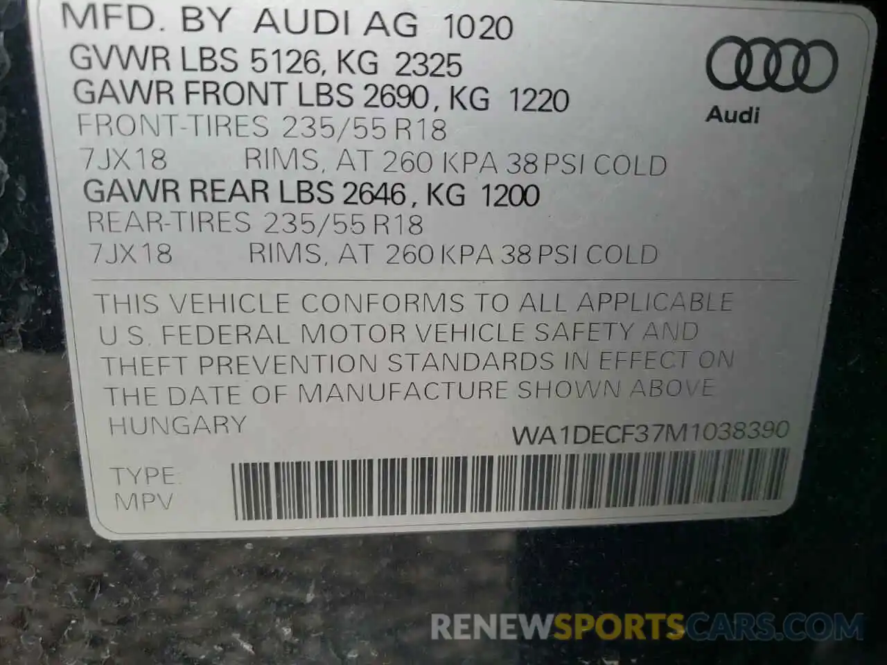 10 Photograph of a damaged car WA1DECF37M1038390 AUDI Q3 2021