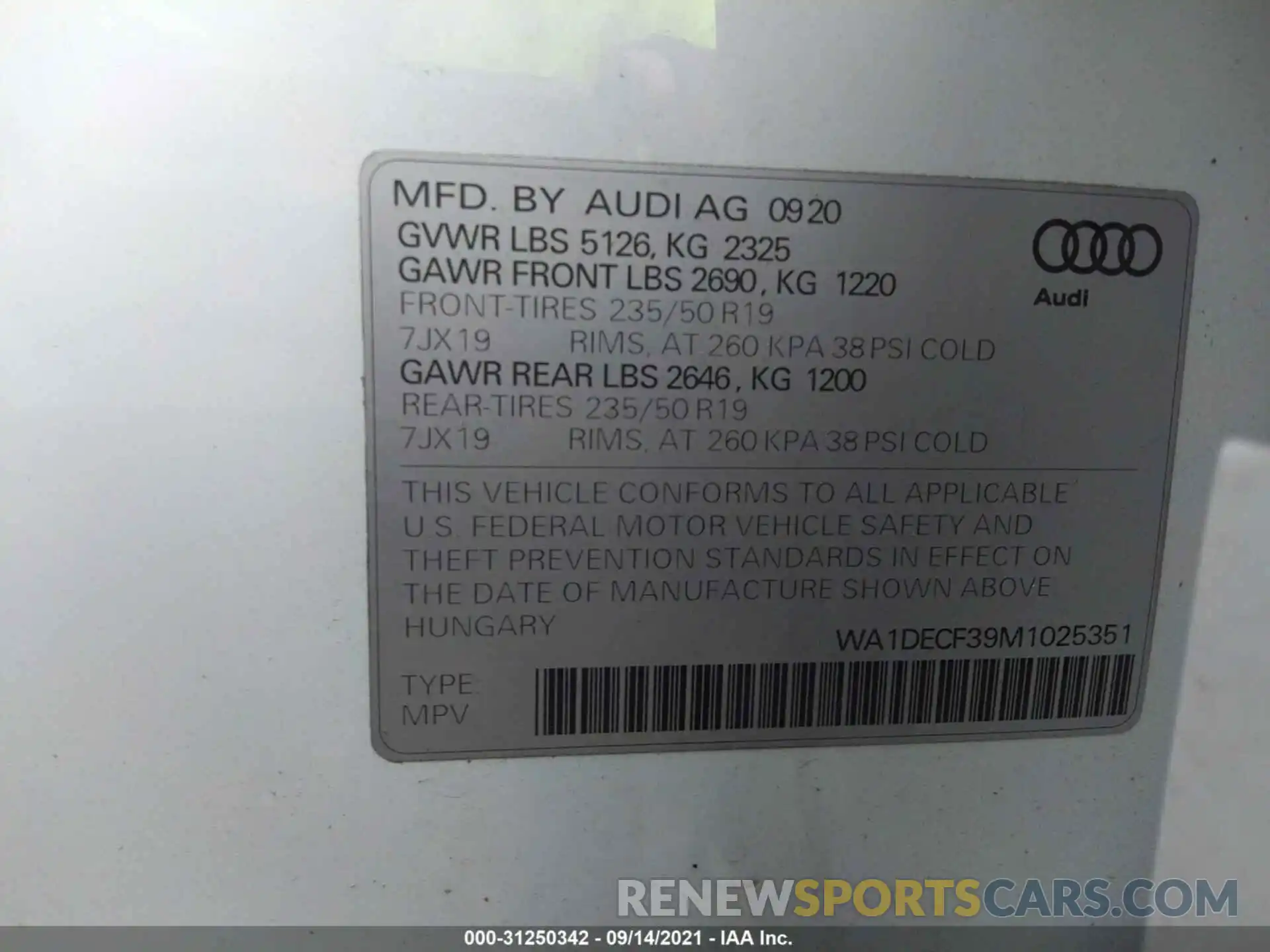 9 Фотография поврежденного автомобиля WA1DECF39M1025351 AUDI Q3 2021