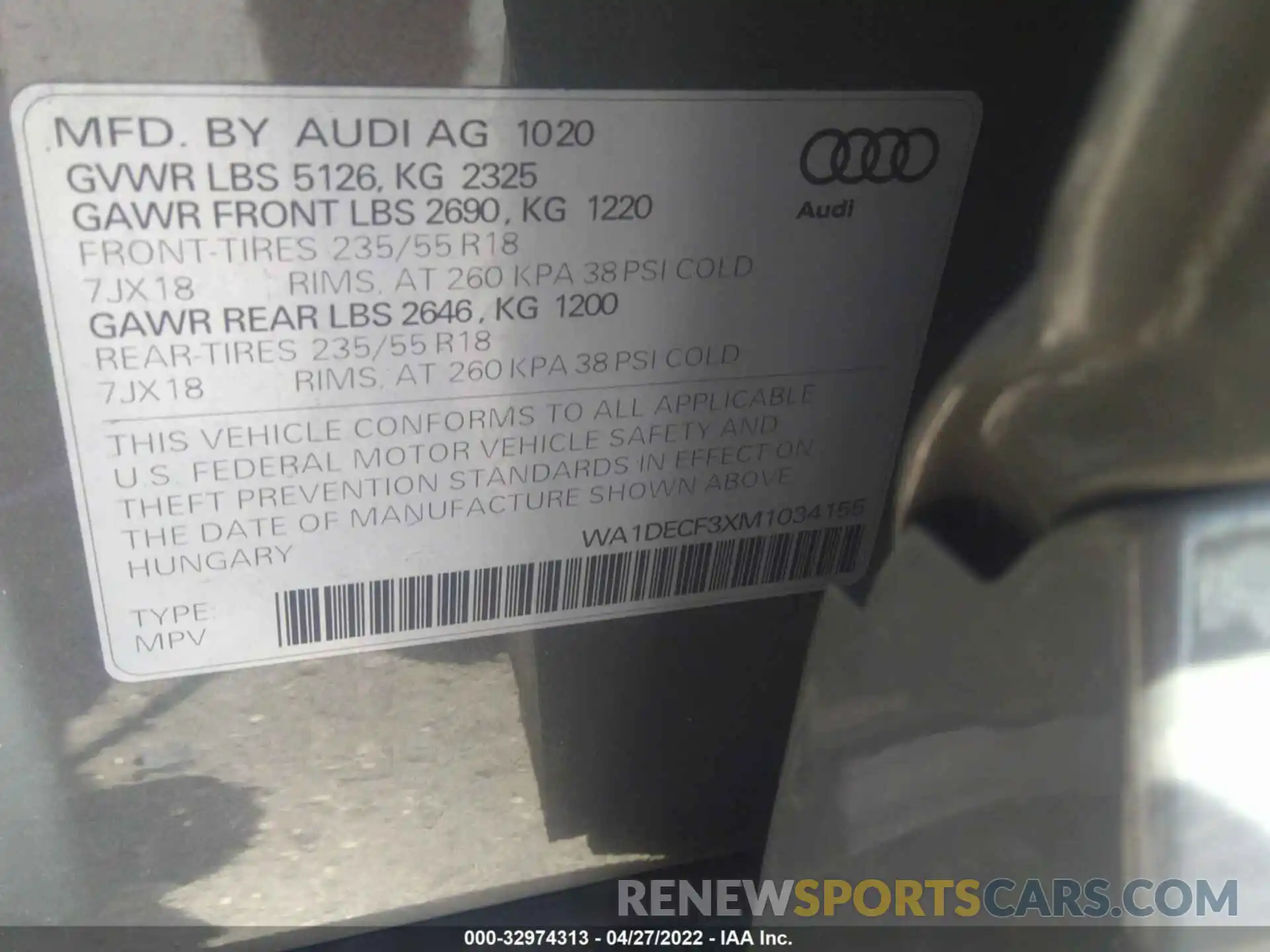 9 Фотография поврежденного автомобиля WA1DECF3XM1034155 AUDI Q3 2021