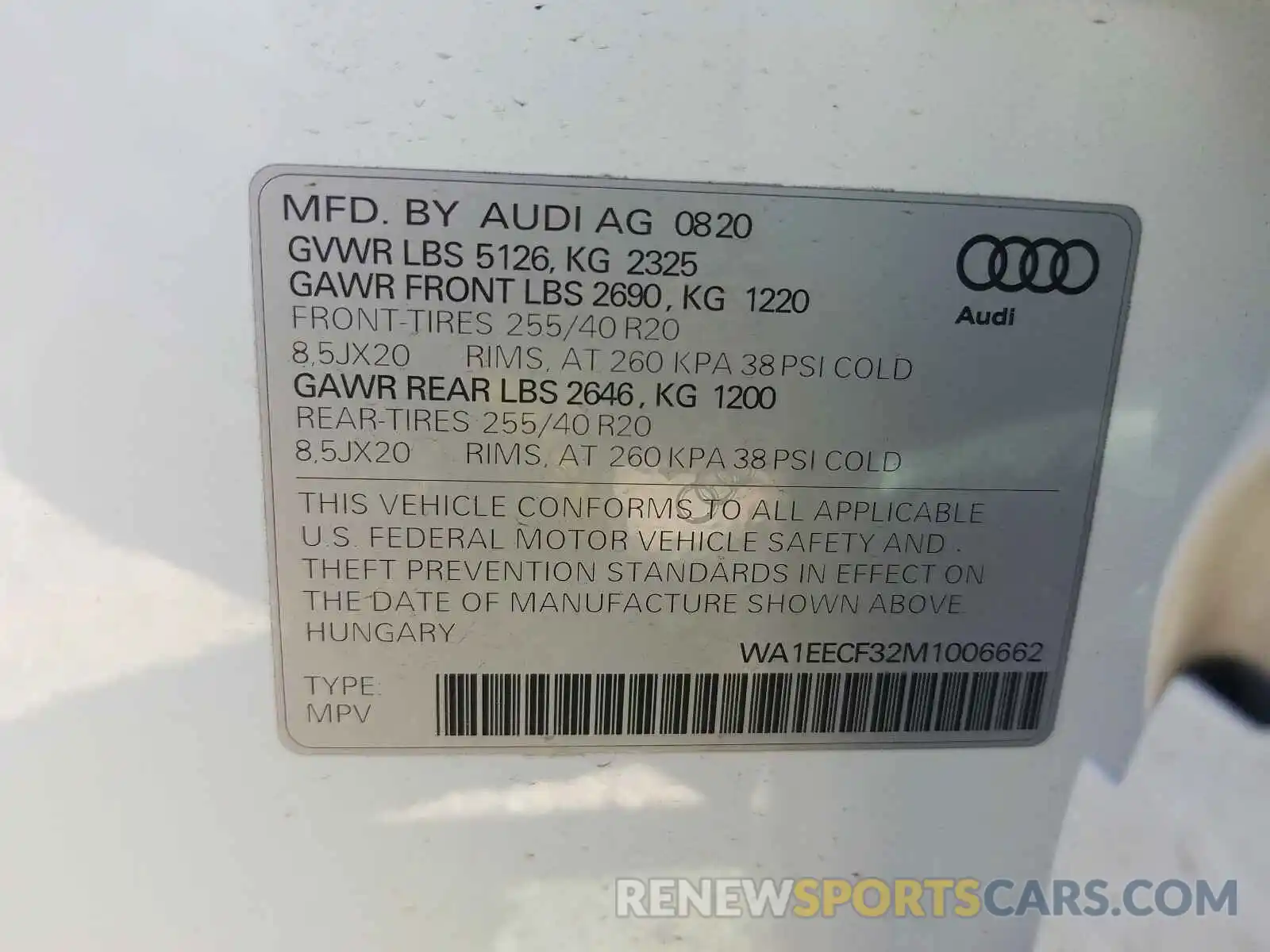 10 Photograph of a damaged car WA1EECF32M1006662 AUDI Q3 2021