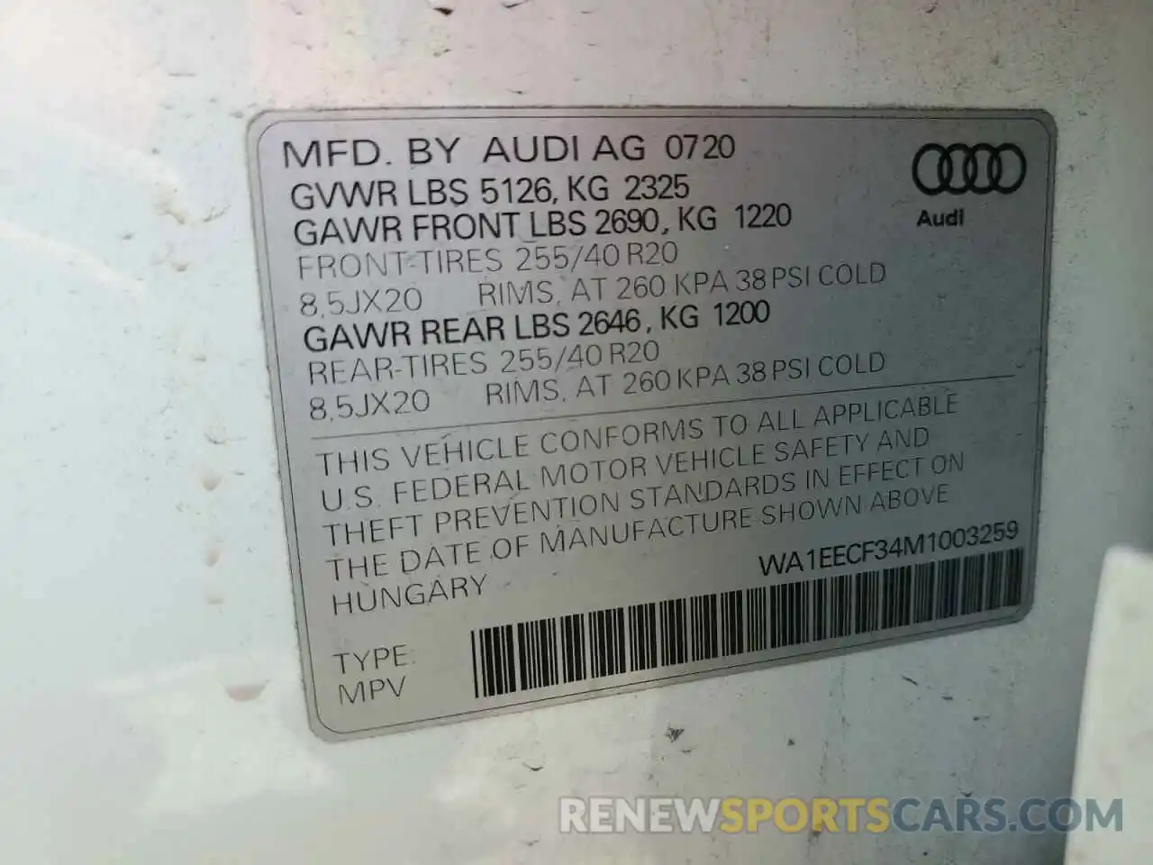 12 Photograph of a damaged car WA1EECF34M1003259 AUDI Q3 2021