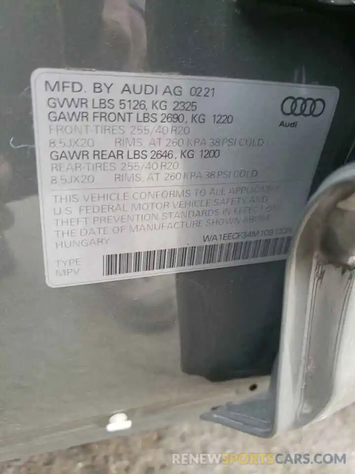 10 Photograph of a damaged car WA1EECF34M1091231 AUDI Q3 2021