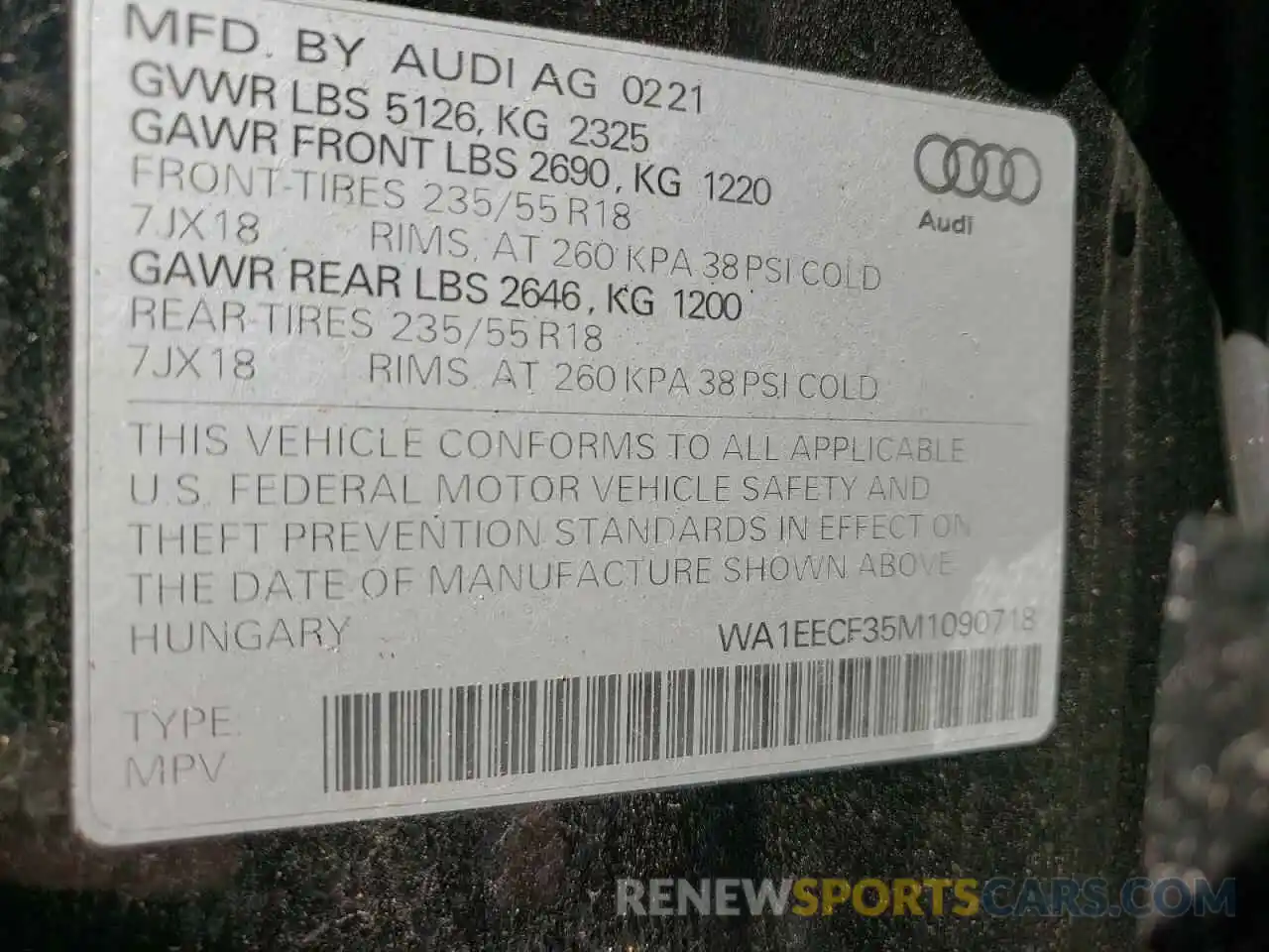 10 Photograph of a damaged car WA1EECF35M1090718 AUDI Q3 2021