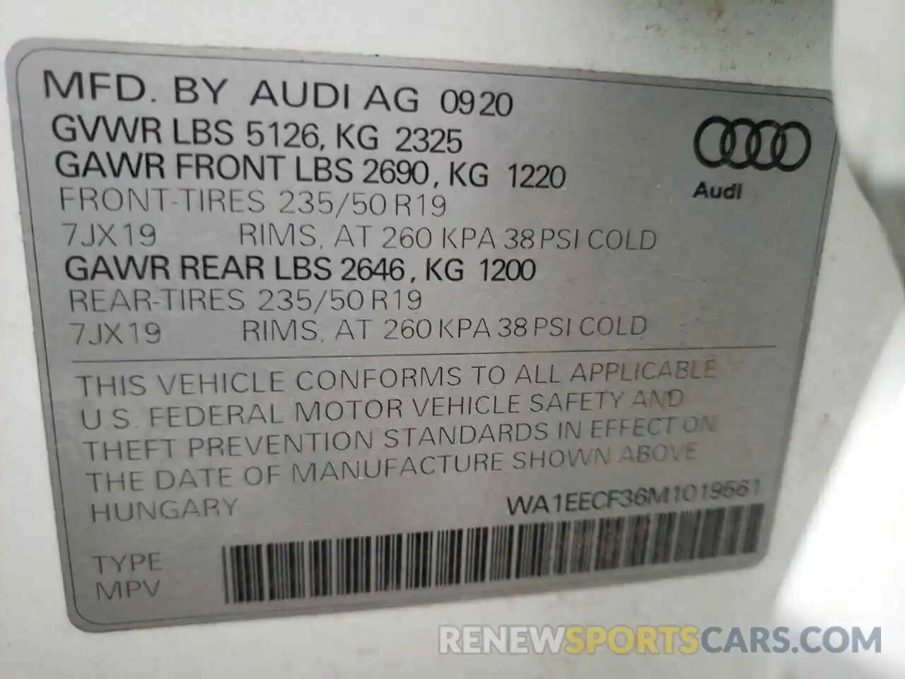 10 Фотография поврежденного автомобиля WA1EECF36M1019561 AUDI Q3 2021