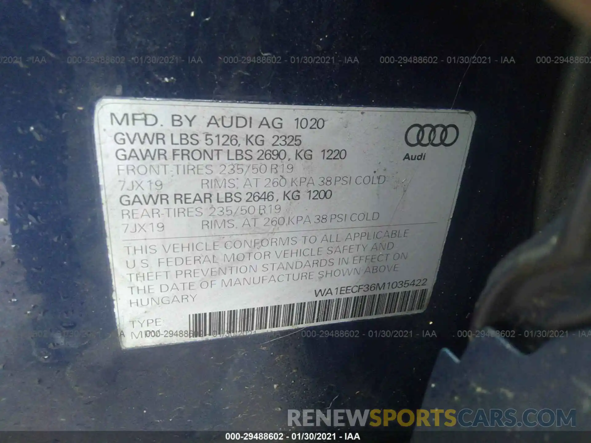 9 Photograph of a damaged car WA1EECF36M1035422 AUDI Q3 2021