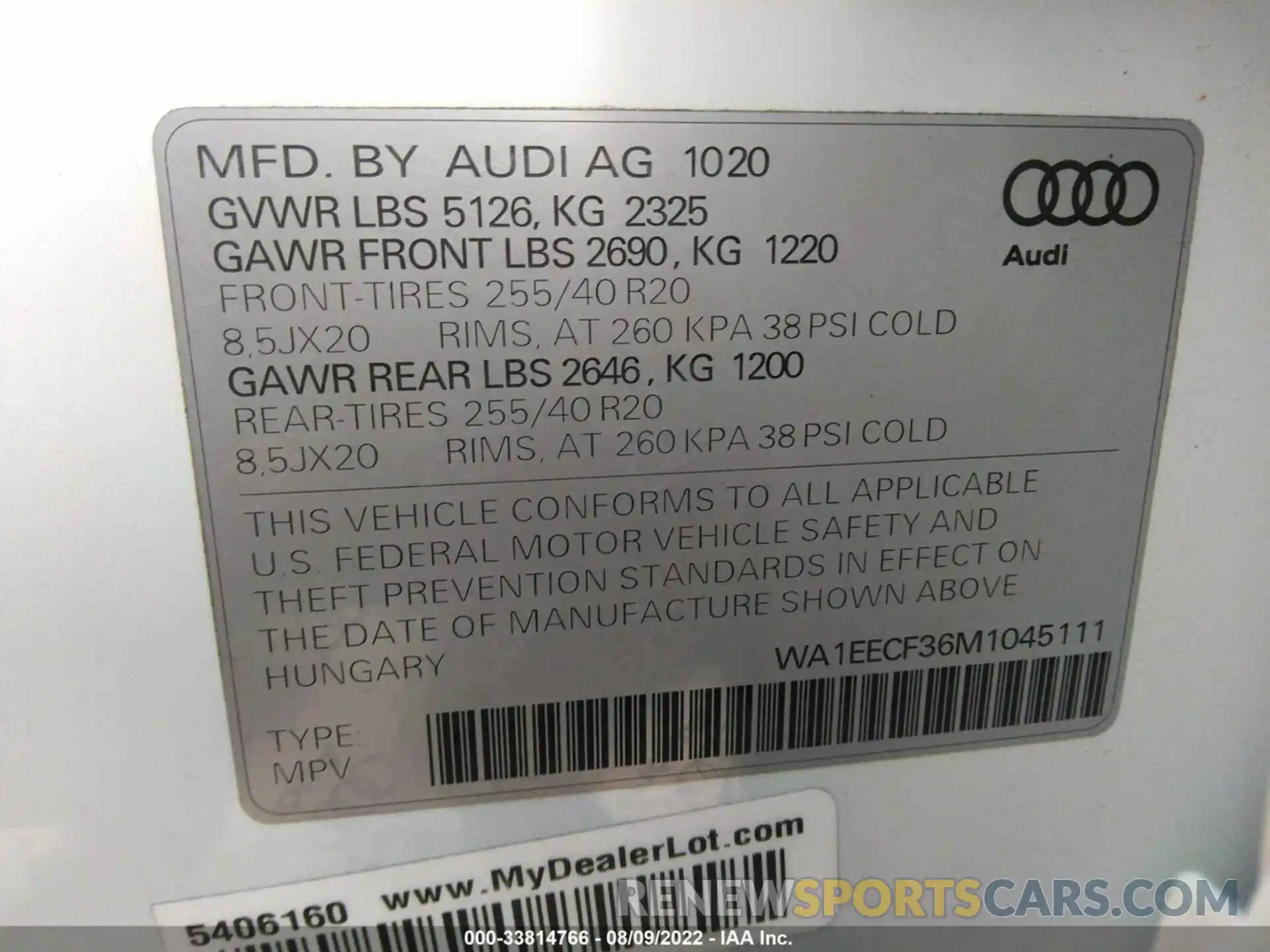 9 Фотография поврежденного автомобиля WA1EECF36M1045111 AUDI Q3 2021