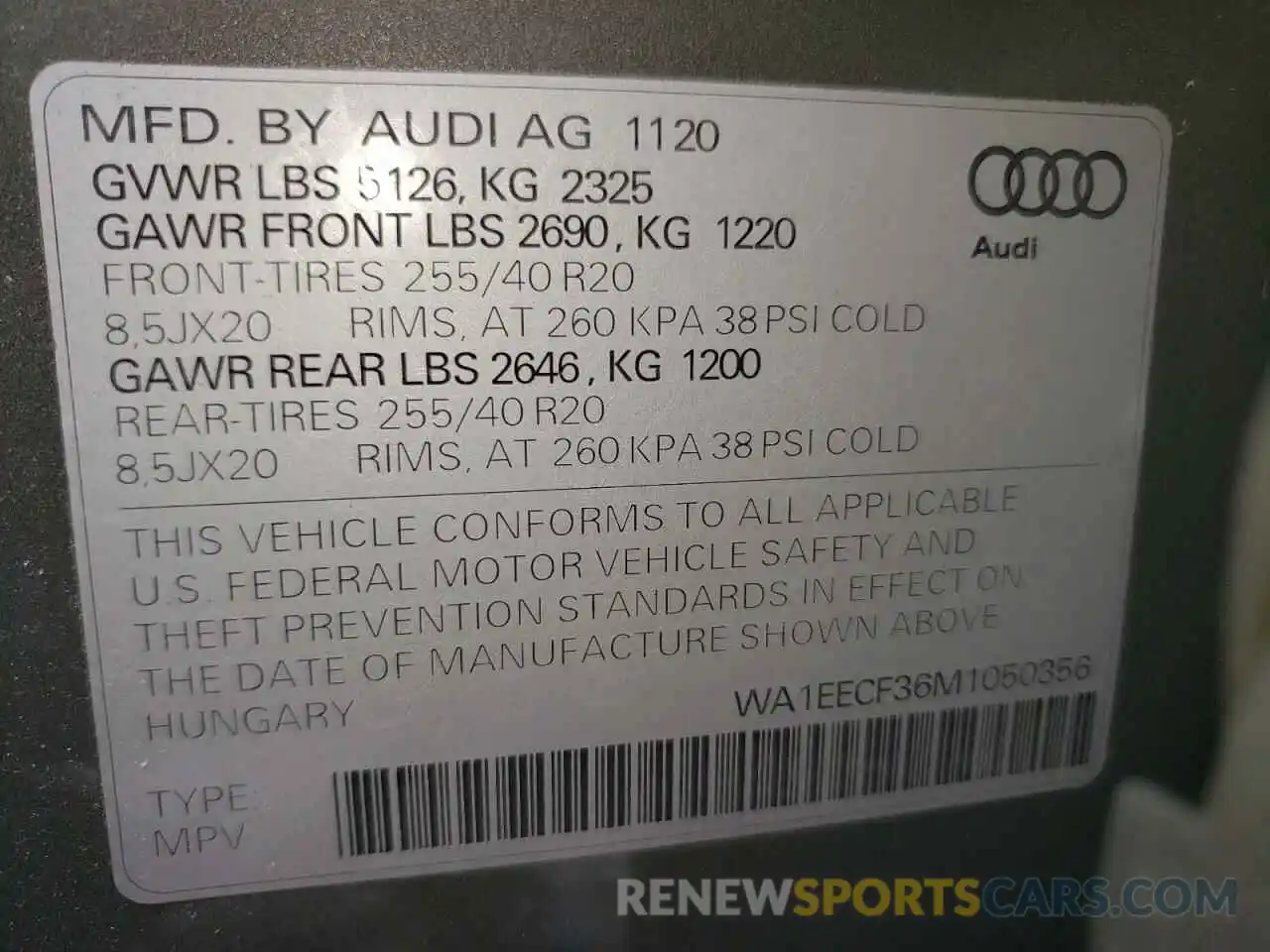 10 Фотография поврежденного автомобиля WA1EECF36M1050356 AUDI Q3 2021