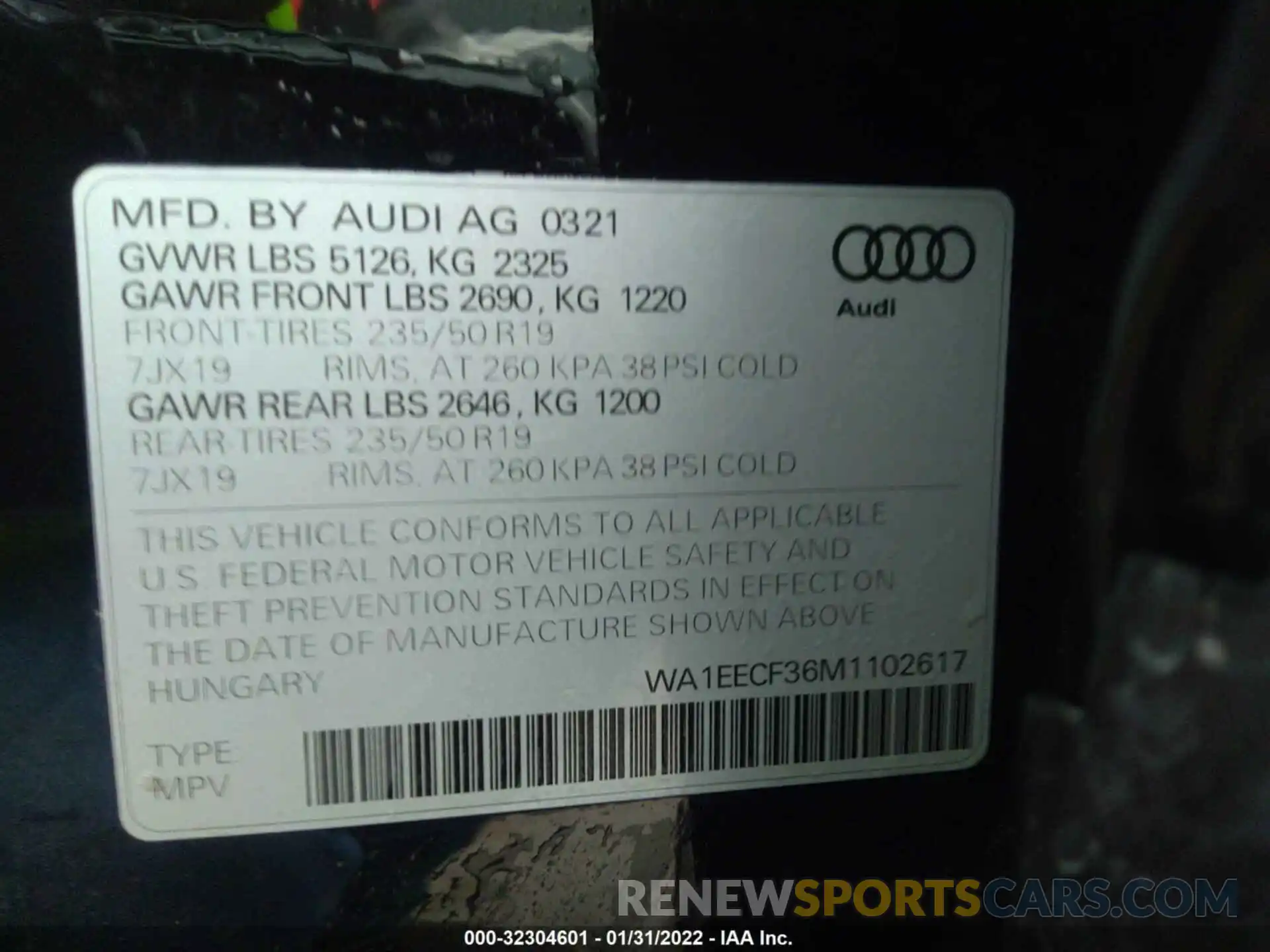 9 Фотография поврежденного автомобиля WA1EECF36M1102617 AUDI Q3 2021