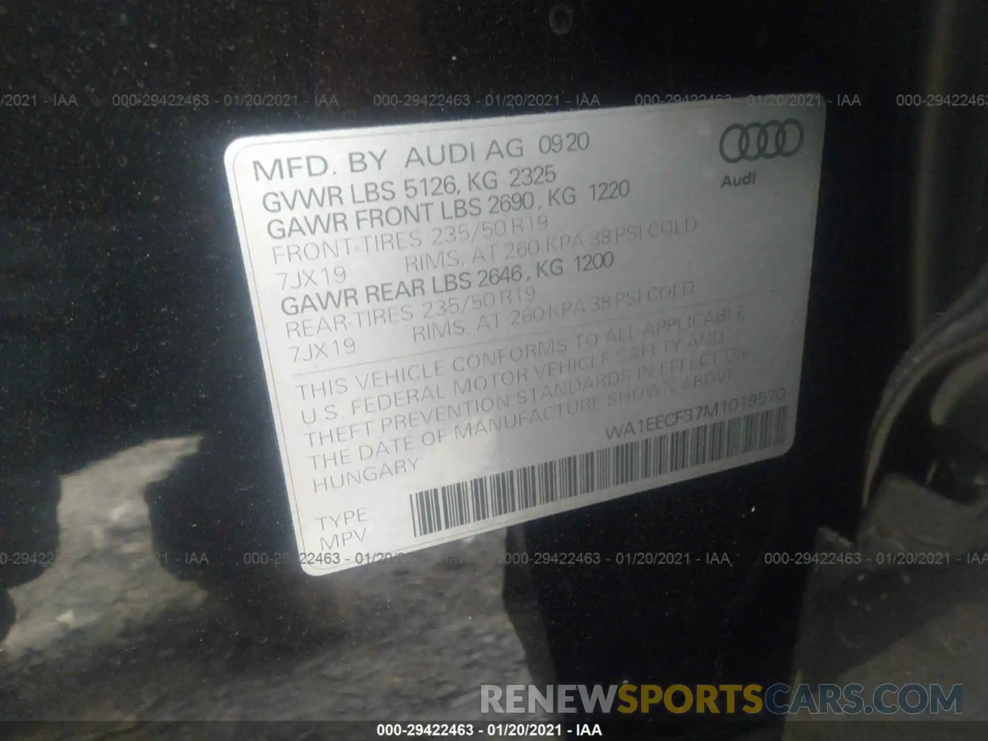 8 Фотография поврежденного автомобиля WA1EECF37M1019570 AUDI Q3 2021