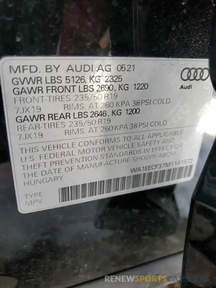 10 Фотография поврежденного автомобиля WA1EECF37M1141572 AUDI Q3 2021