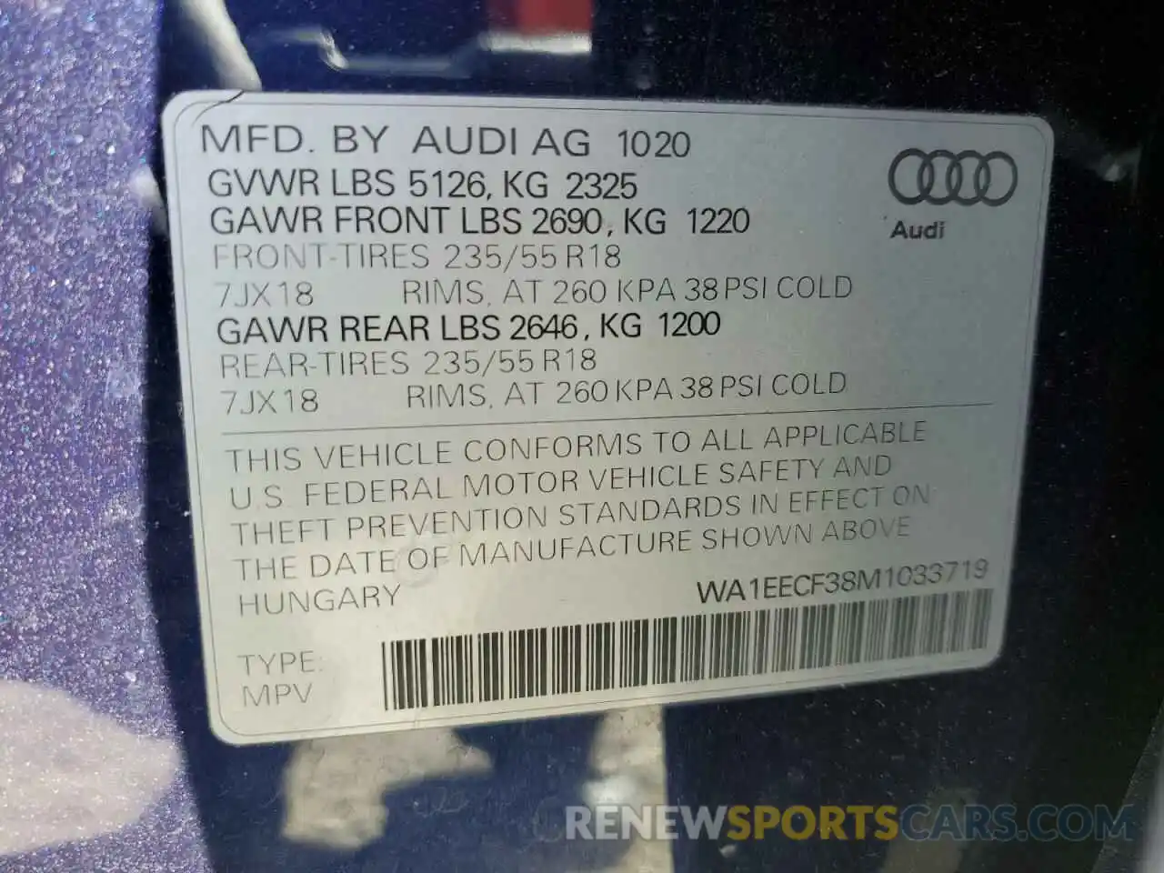 12 Фотография поврежденного автомобиля WA1EECF38M1033719 AUDI Q3 2021