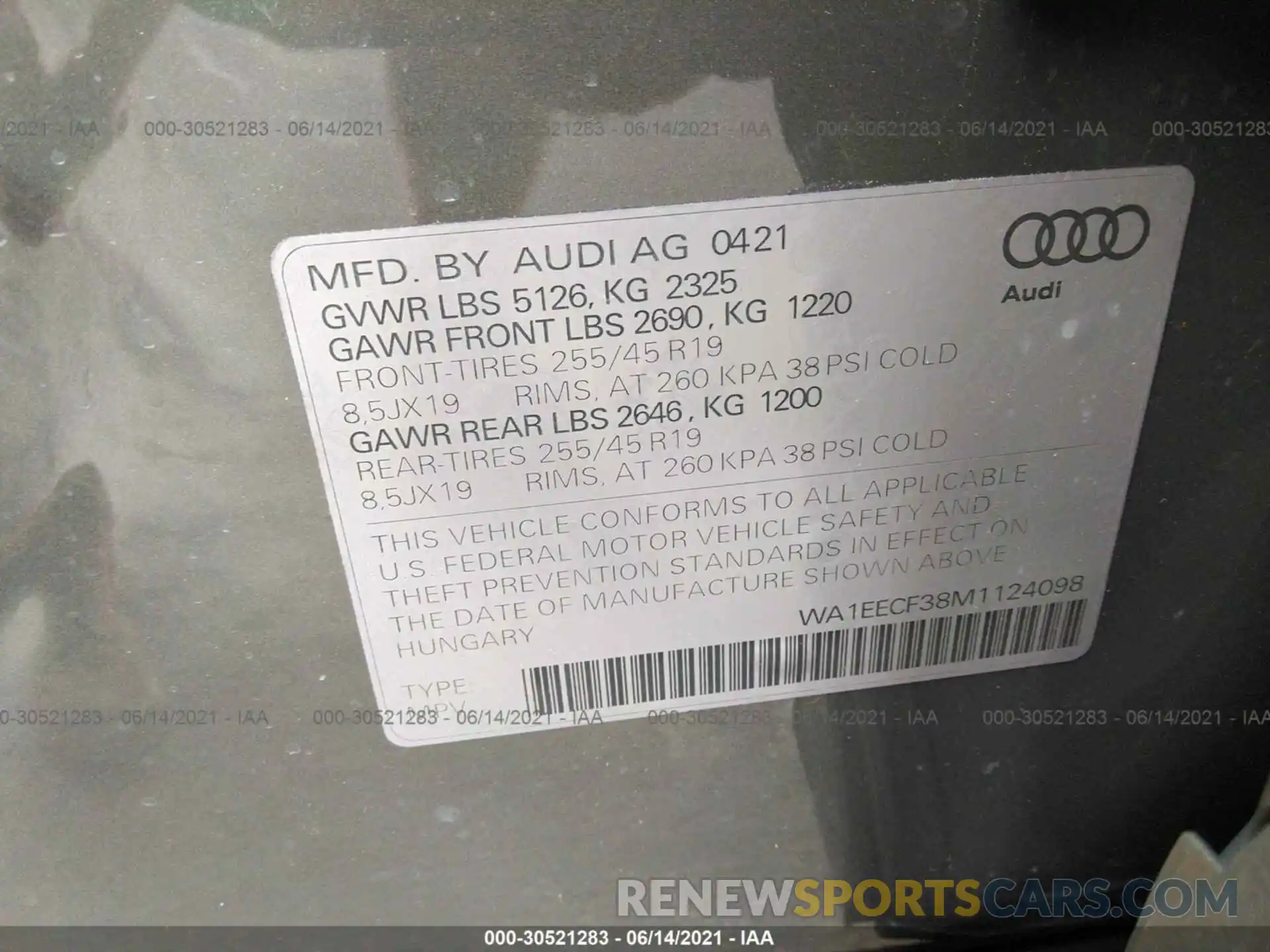 9 Photograph of a damaged car WA1EECF38M1124098 AUDI Q3 2021