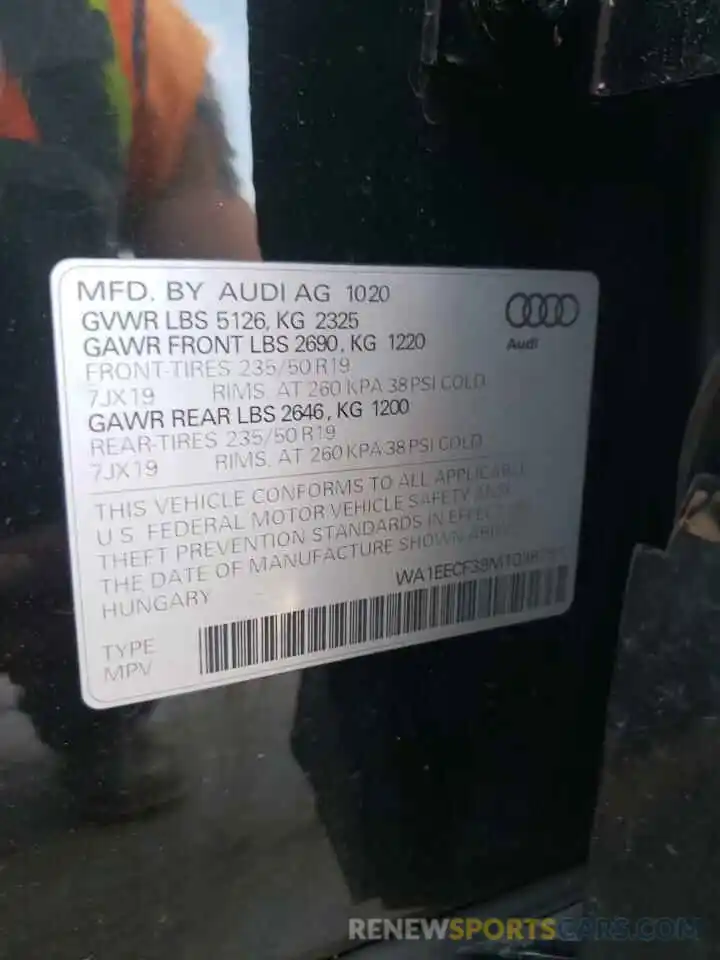 10 Photograph of a damaged car WA1EECF39M1036791 AUDI Q3 2021