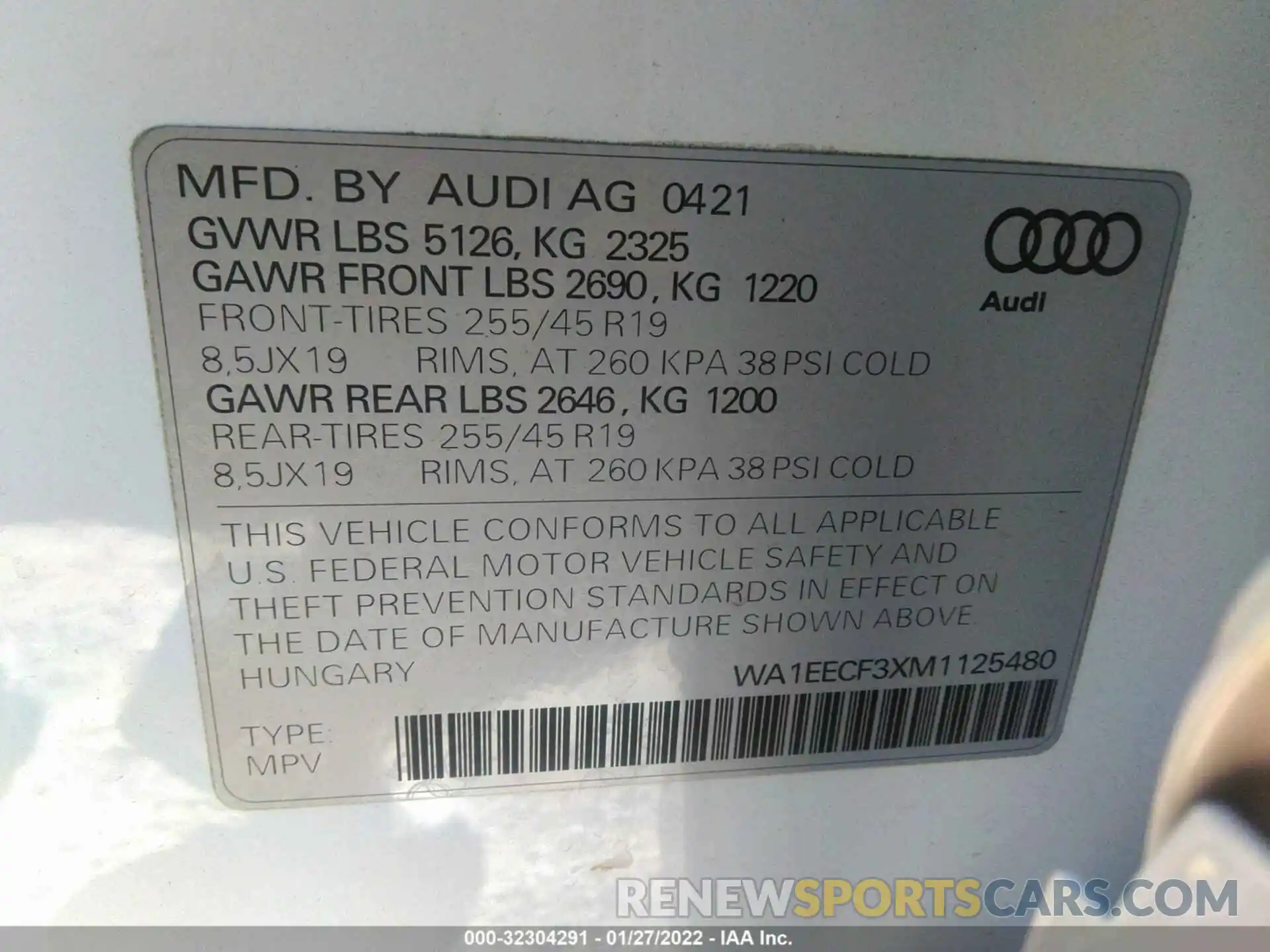 9 Фотография поврежденного автомобиля WA1EECF3XM1125480 AUDI Q3 2021