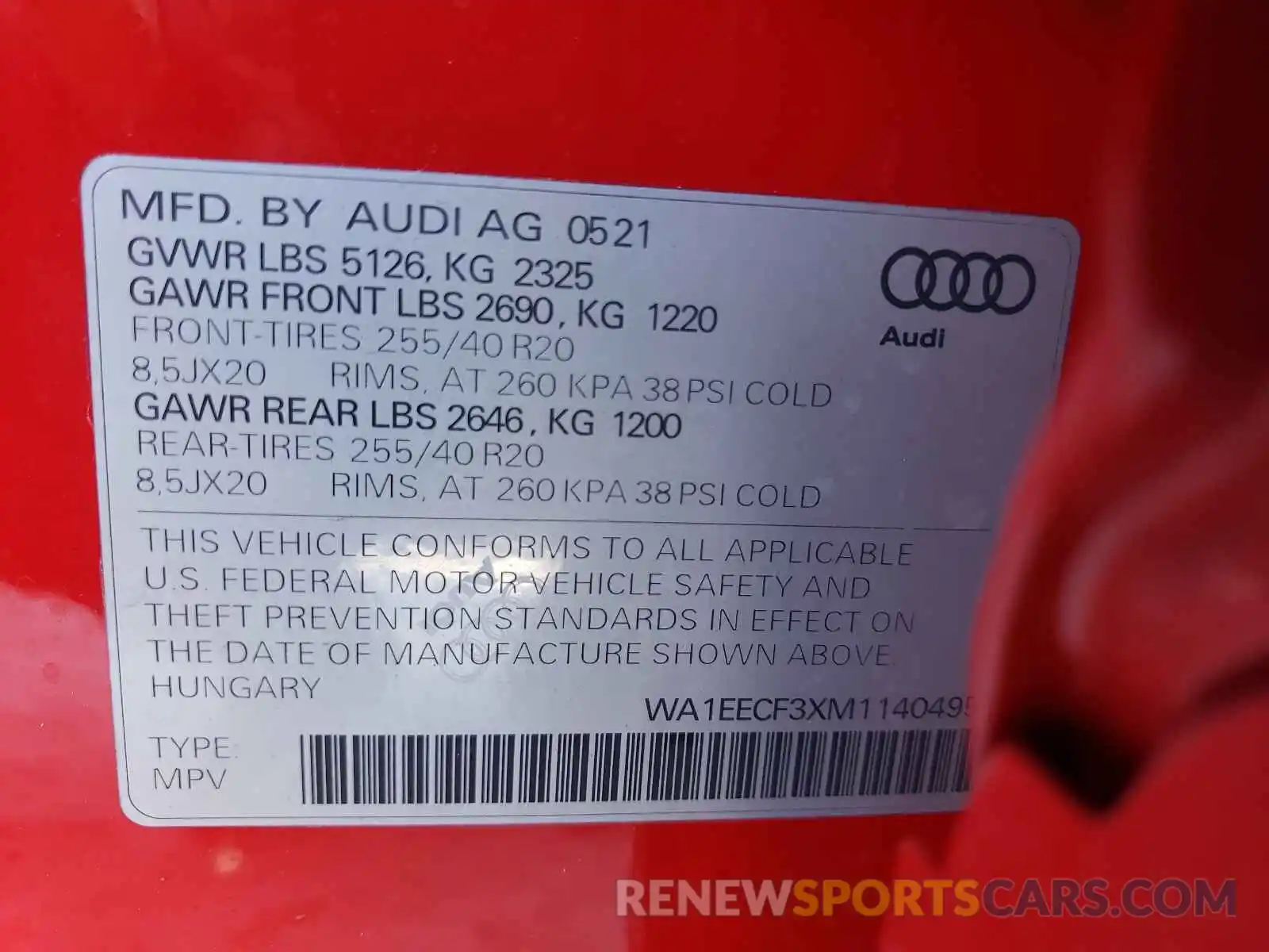 10 Фотография поврежденного автомобиля WA1EECF3XM1140495 AUDI Q3 2021