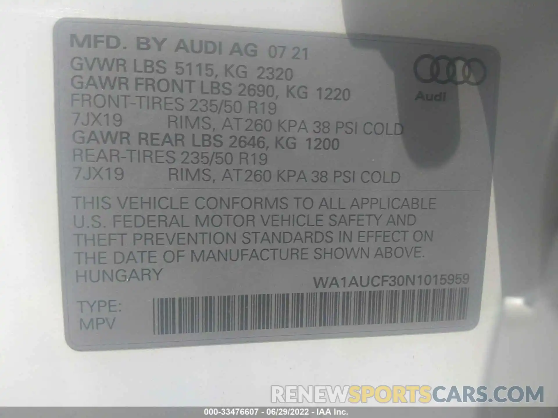 9 Photograph of a damaged car WA1AUCF30N1015959 AUDI Q3 2022