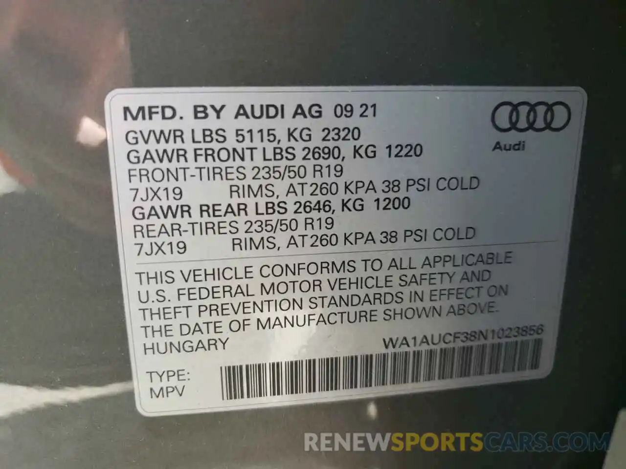 10 Photograph of a damaged car WA1AUCF38N1023856 AUDI Q3 2022