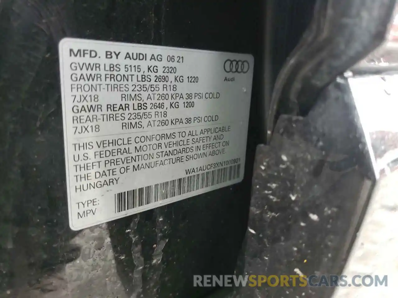 10 Photograph of a damaged car WA1AUCF3XN1000921 AUDI Q3 2022