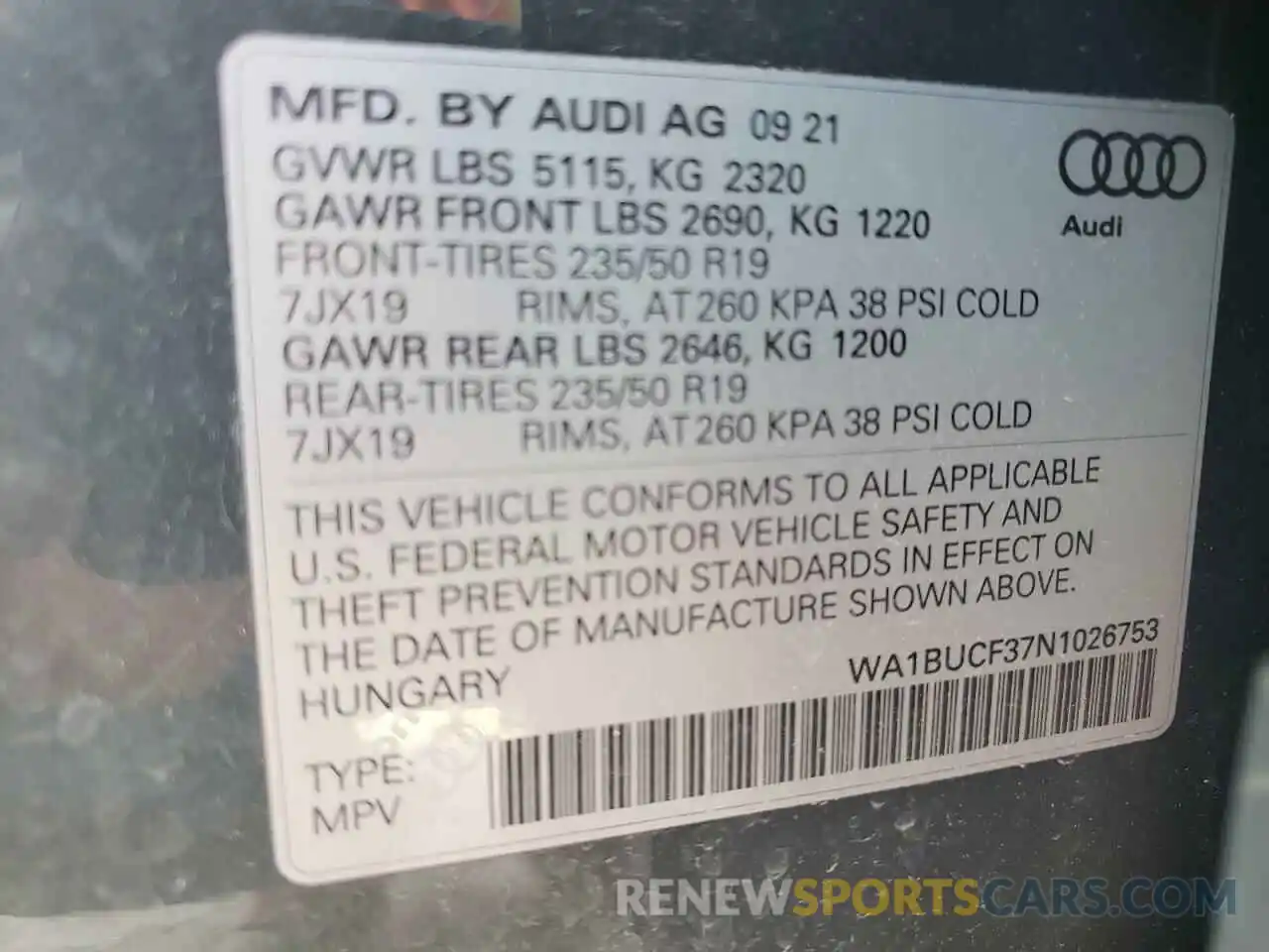 10 Photograph of a damaged car WA1BUCF37N1026753 AUDI Q3 2022