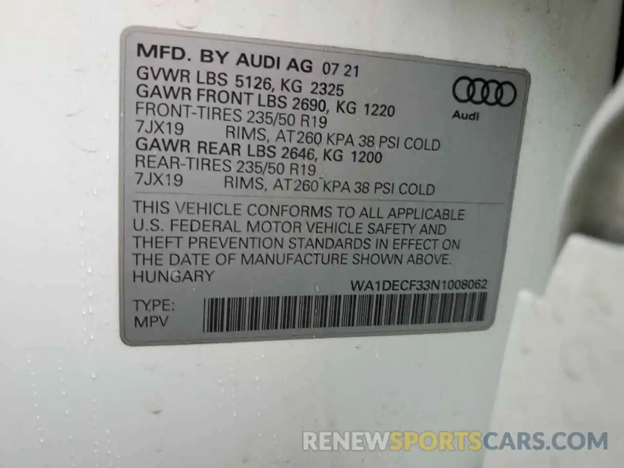 14 Photograph of a damaged car WA1DECF33N1008062 AUDI Q3 2022