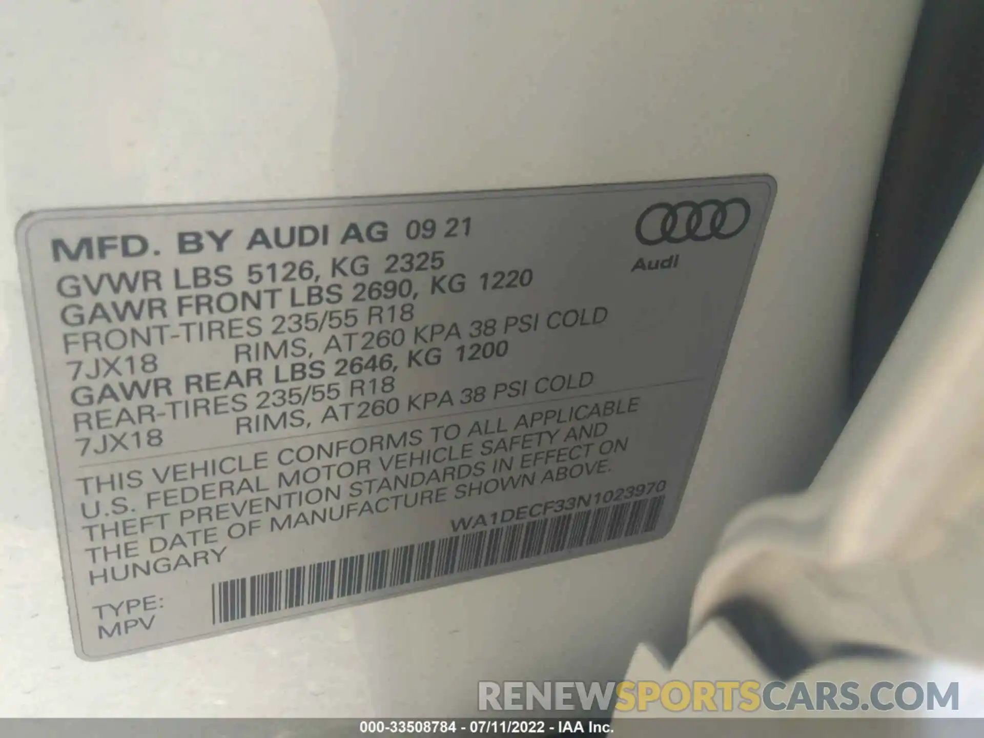 9 Фотография поврежденного автомобиля WA1DECF33N1023970 AUDI Q3 2022