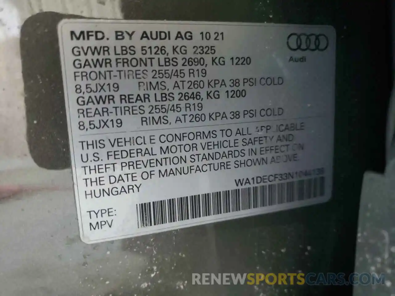 10 Photograph of a damaged car WA1DECF33N1044138 AUDI Q3 2022