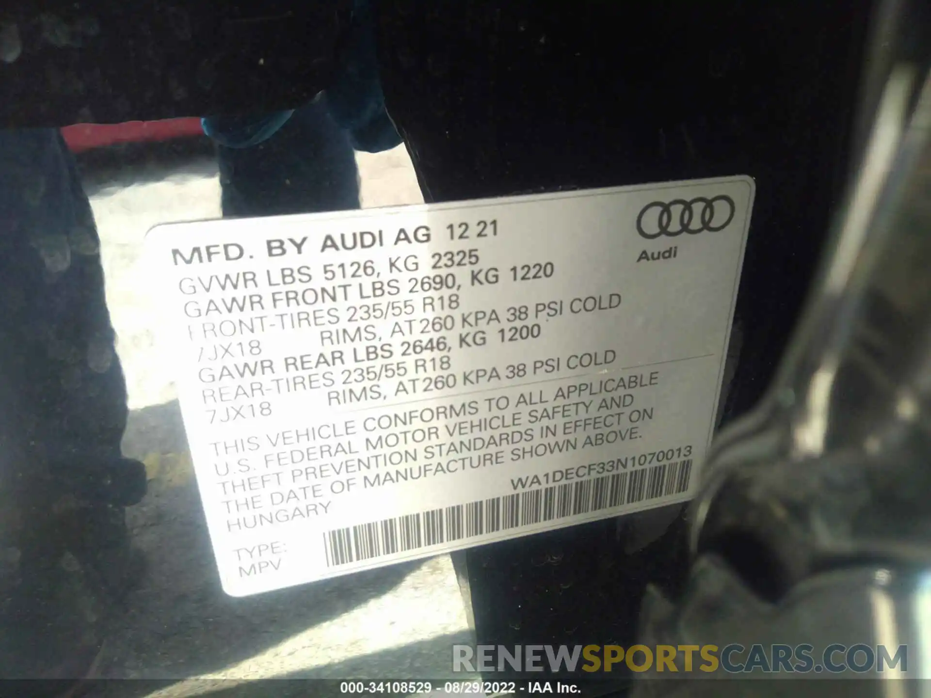 9 Фотография поврежденного автомобиля WA1DECF33N1070013 AUDI Q3 2022