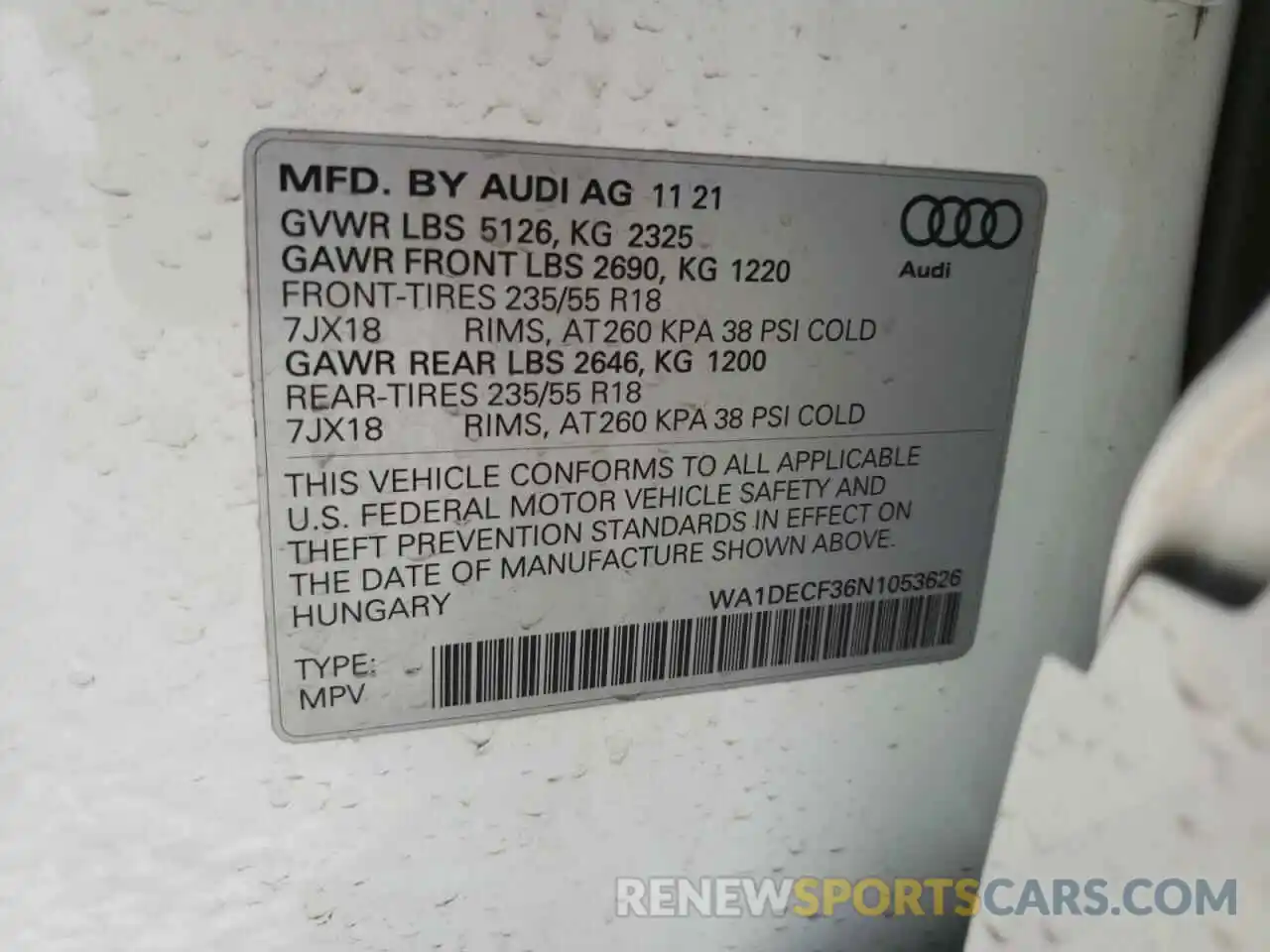 10 Photograph of a damaged car WA1DECF36N1053626 AUDI Q3 2022