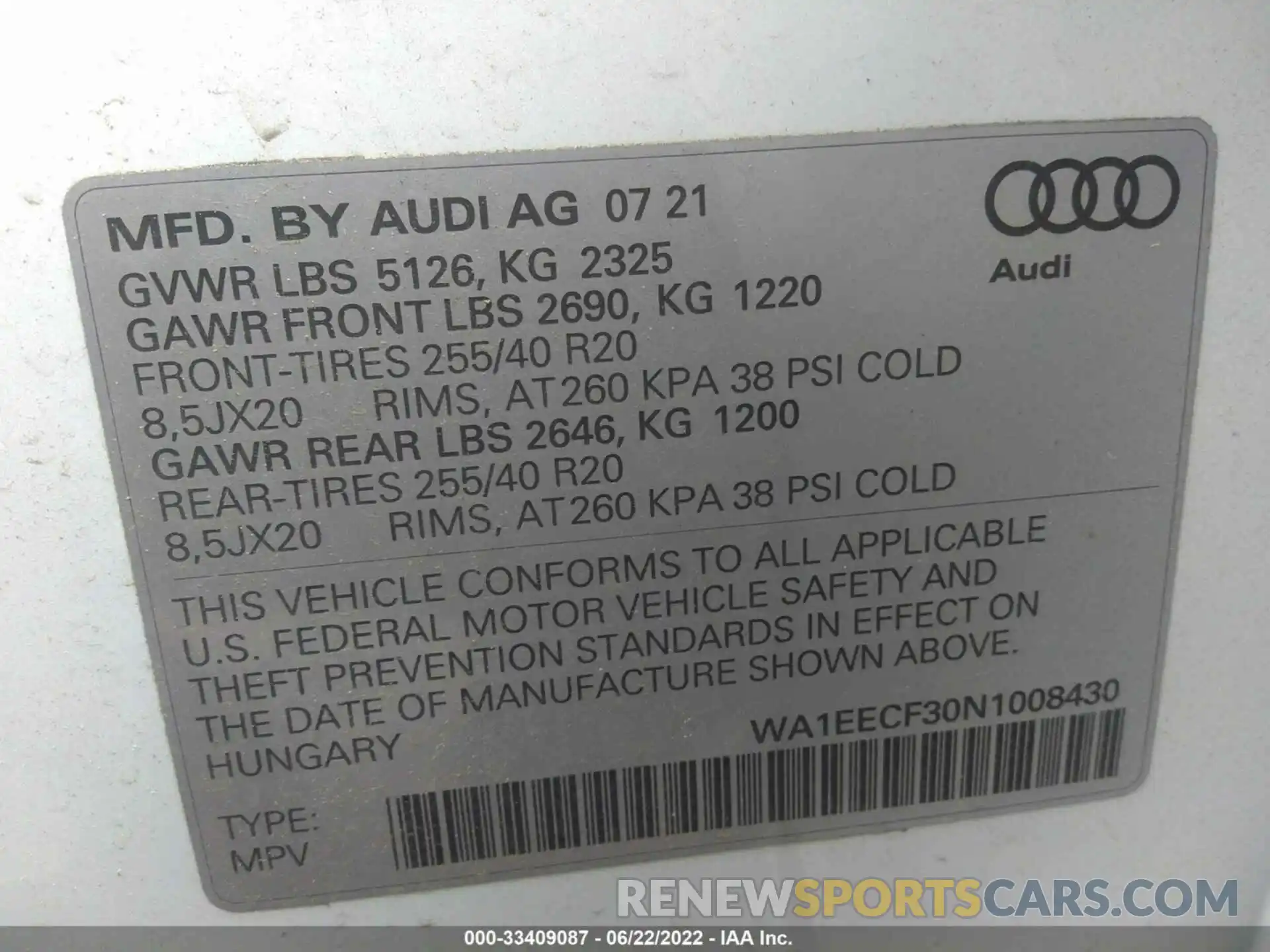 9 Фотография поврежденного автомобиля WA1EECF30N1008430 AUDI Q3 2022