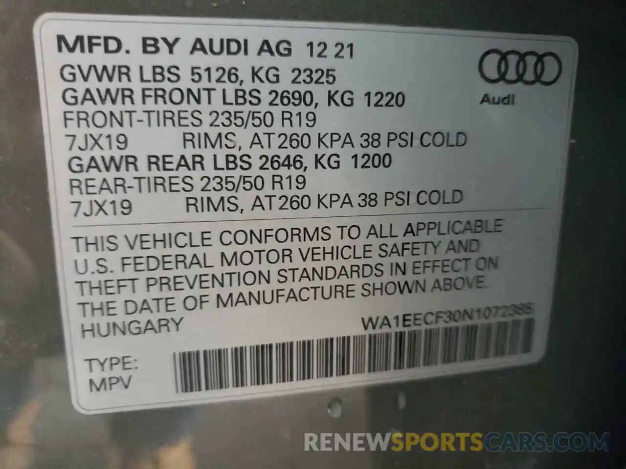 10 Фотография поврежденного автомобиля WA1EECF30N1072385 AUDI Q3 2022