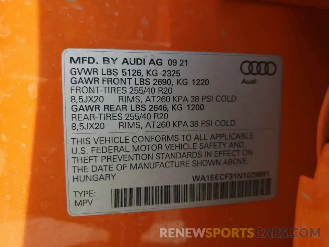 10 Photograph of a damaged car WA1EECF31N1029691 AUDI Q3 2022