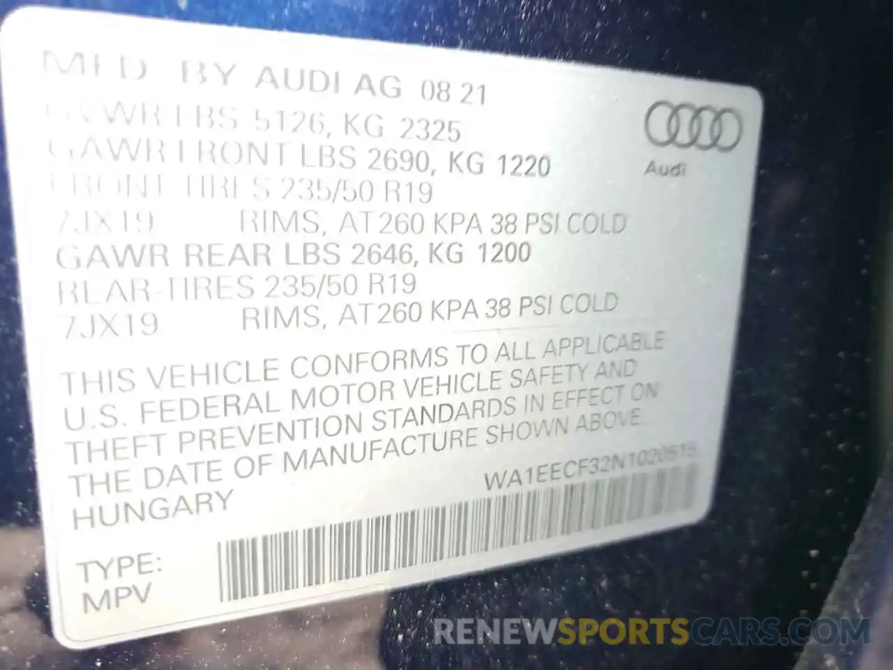 10 Фотография поврежденного автомобиля WA1EECF32N1020515 AUDI Q3 2022