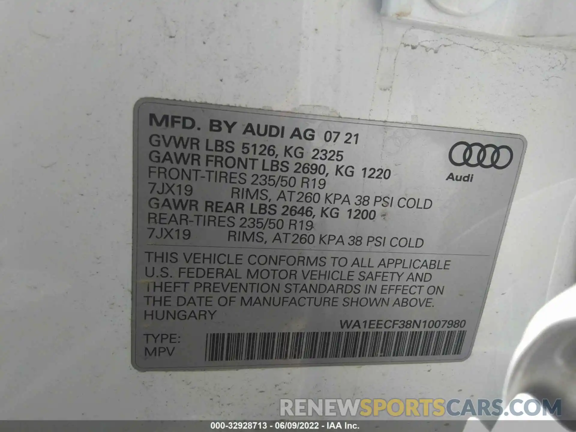 9 Фотография поврежденного автомобиля WA1EECF38N1007980 AUDI Q3 2022