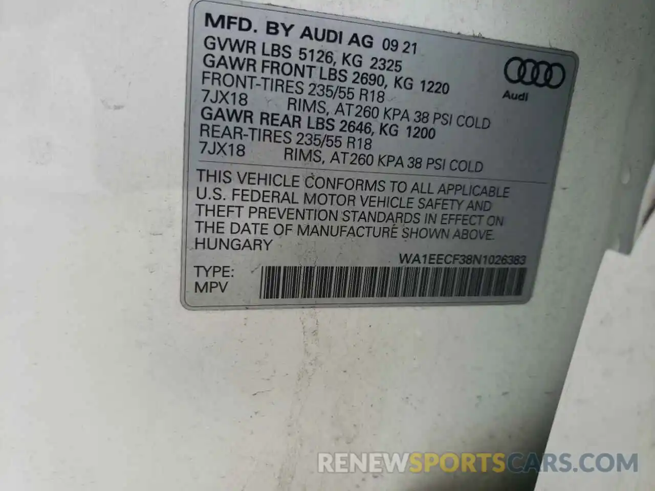 13 Photograph of a damaged car WA1EECF38N1026383 AUDI Q3 2022