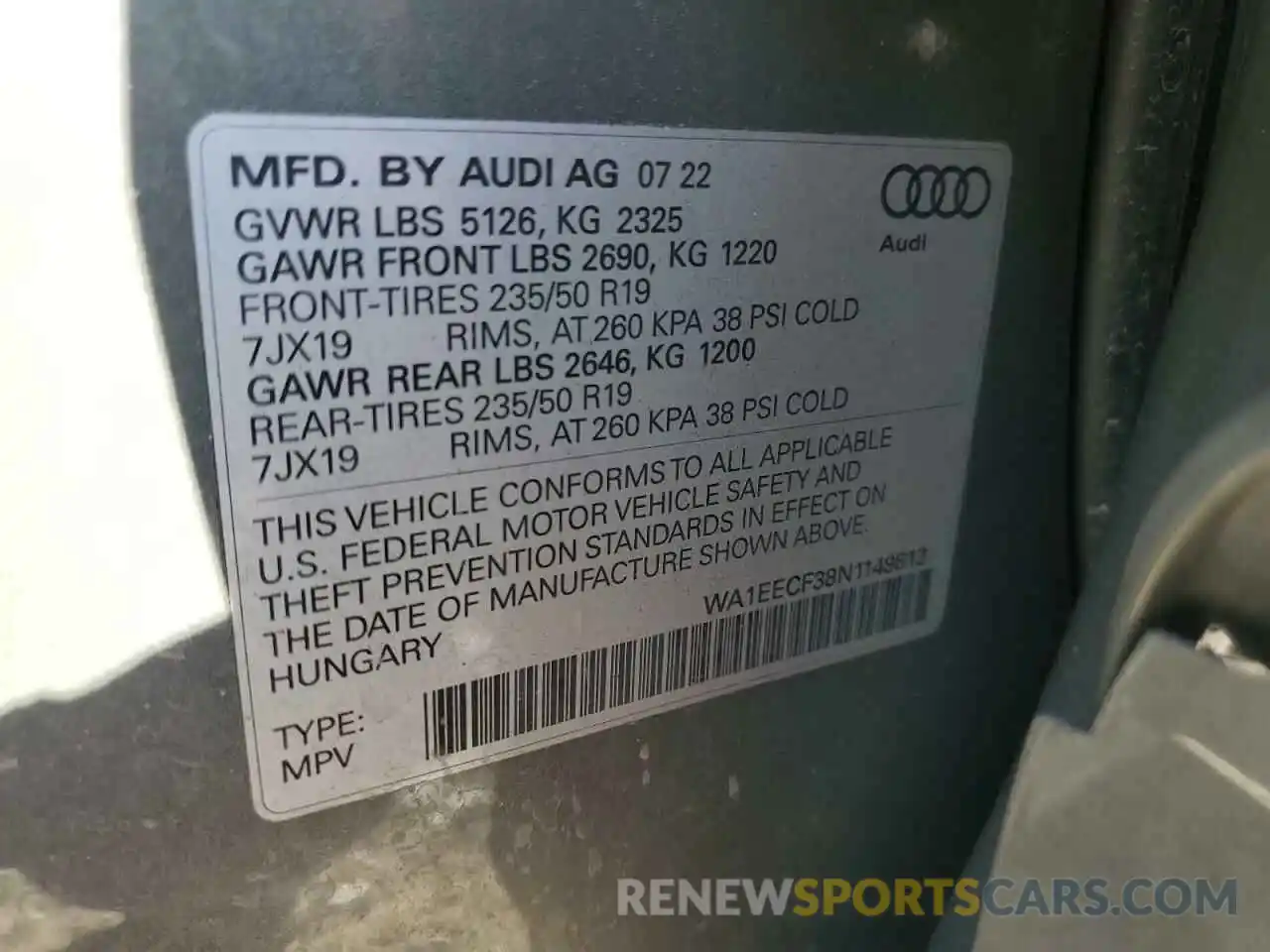 13 Фотография поврежденного автомобиля WA1EECF38N1149813 AUDI Q3 2022