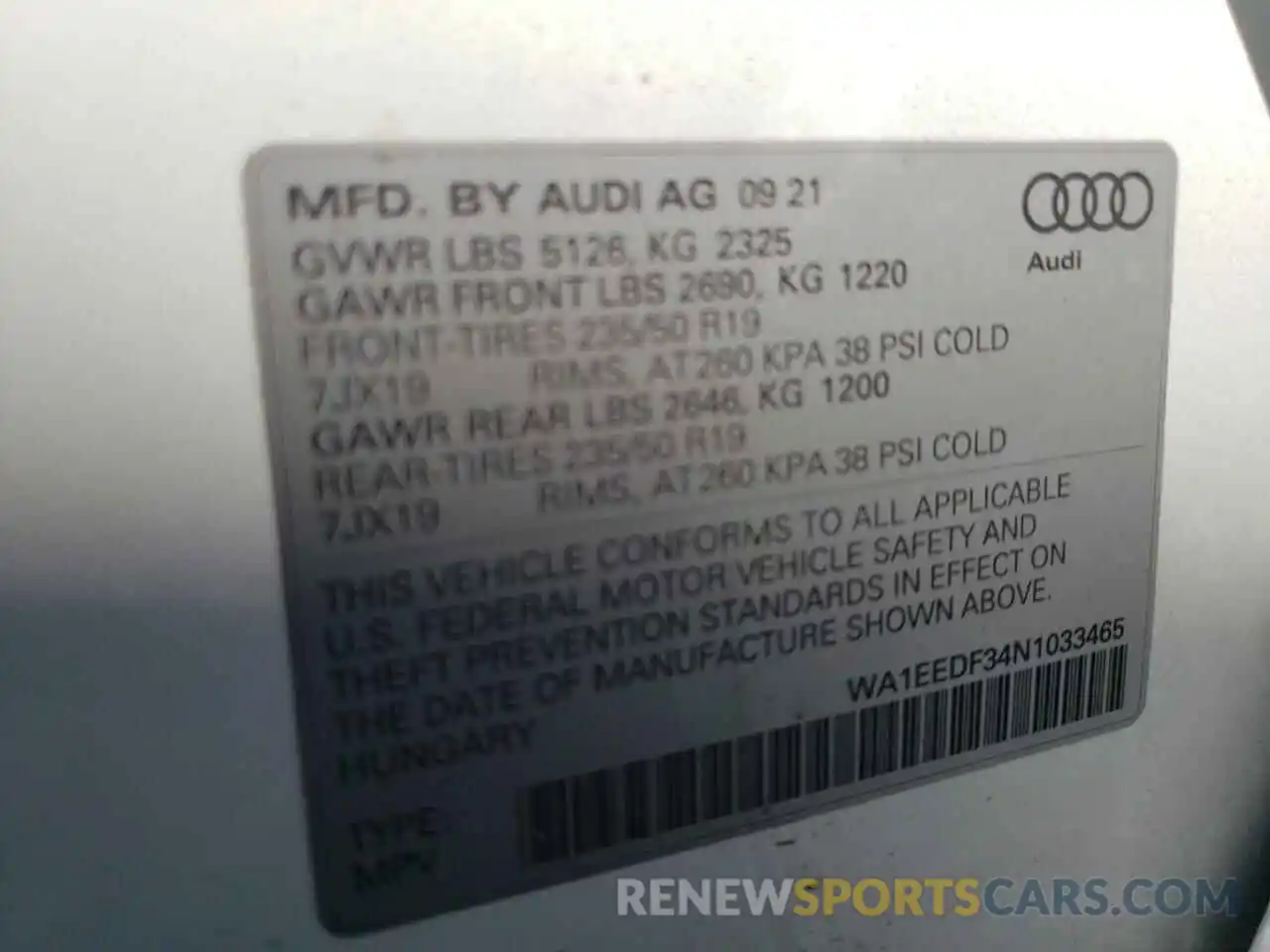 10 Photograph of a damaged car WA1EEDF34N1033465 AUDI Q3 2022