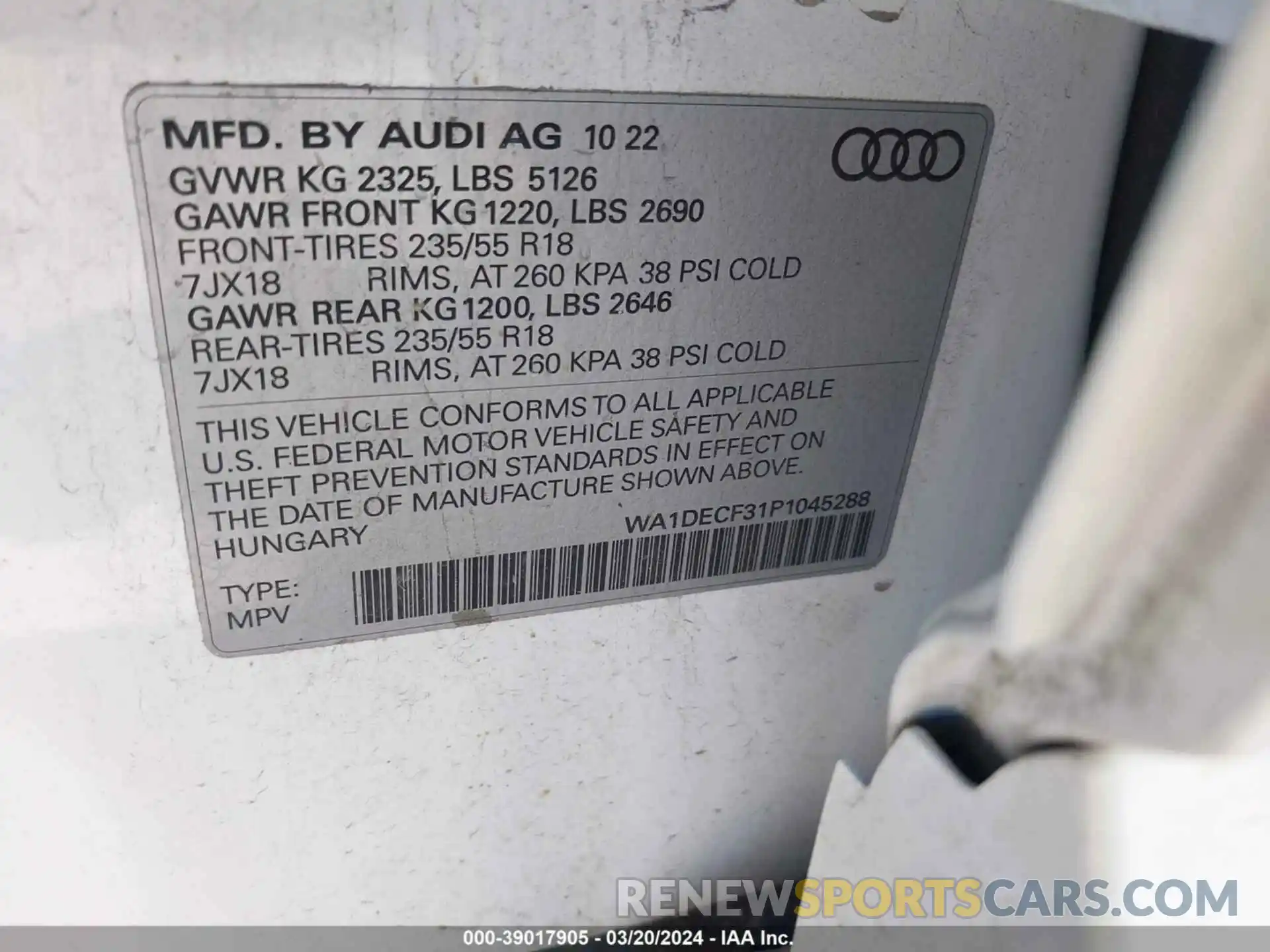 9 Фотография поврежденного автомобиля WA1DECF31P1045288 AUDI Q3 2023