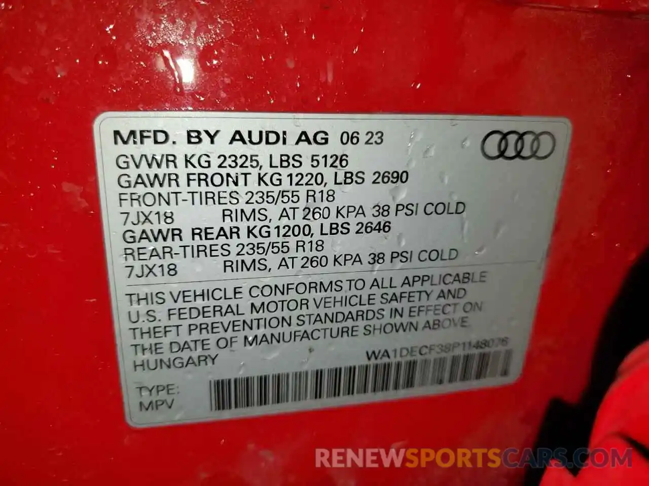 13 Photograph of a damaged car WA1DECF38P1148076 AUDI Q3 2023