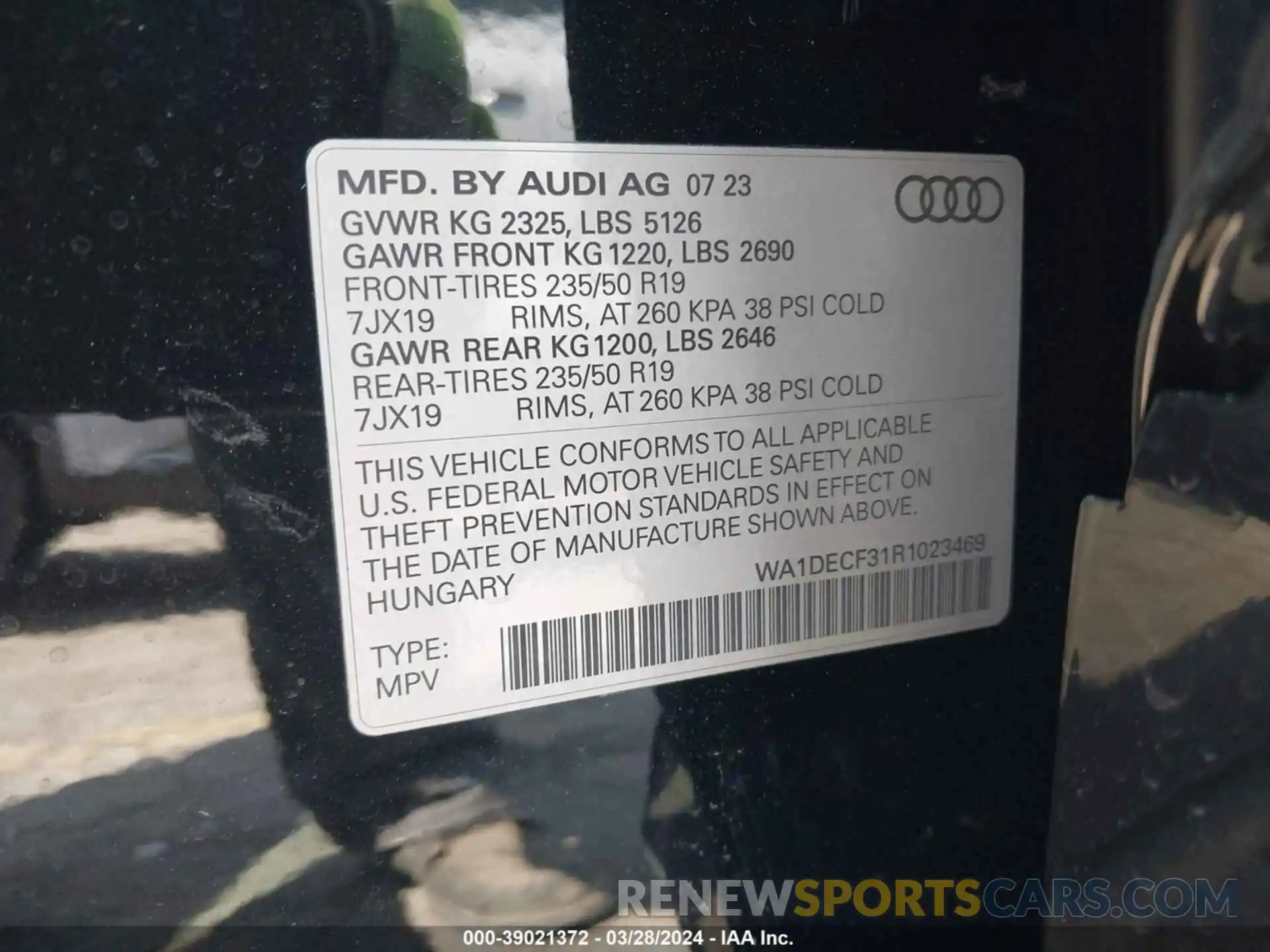 9 Фотография поврежденного автомобиля WA1DECF31R1023469 AUDI Q3 2024